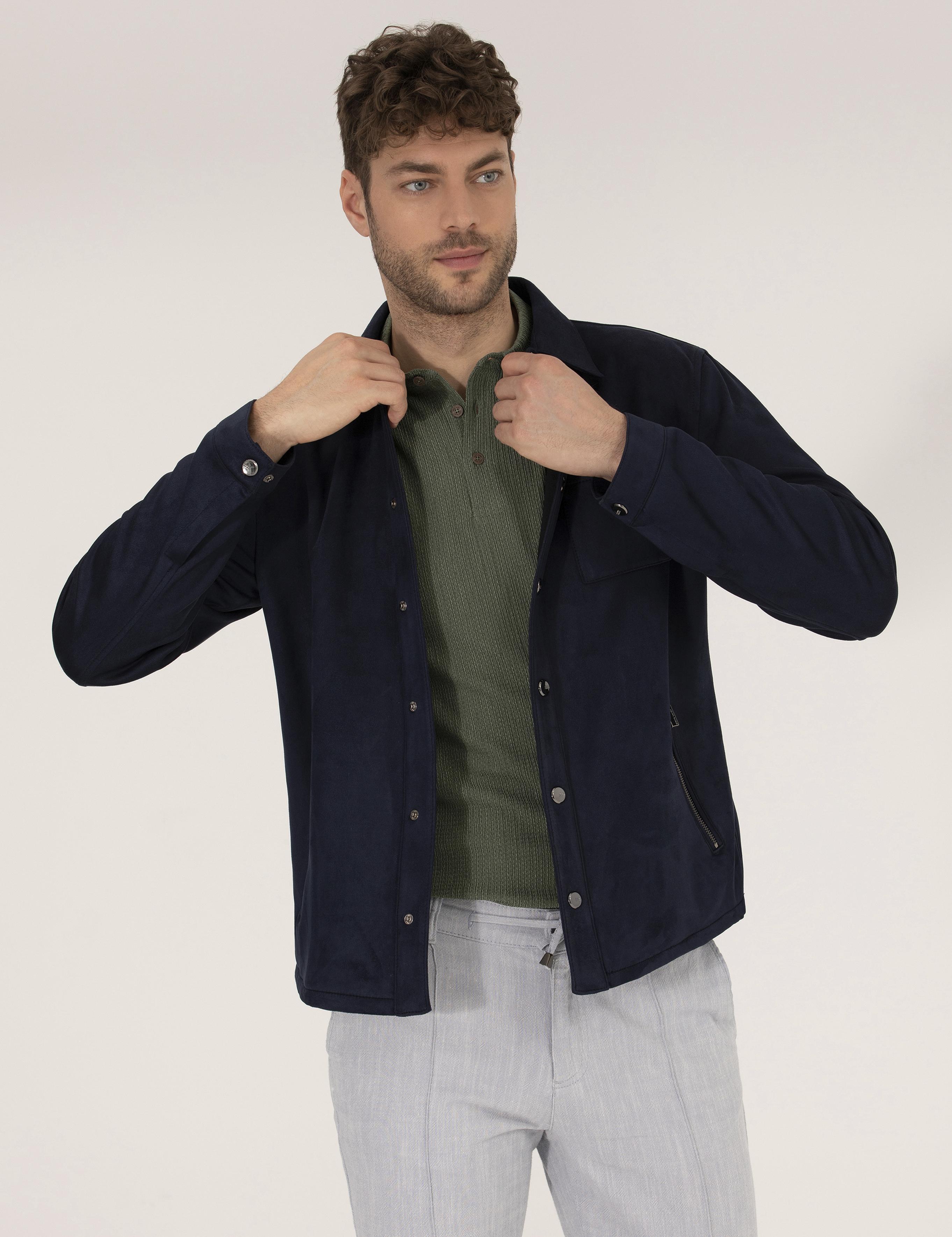 Lacivert Suni Deri Ceket