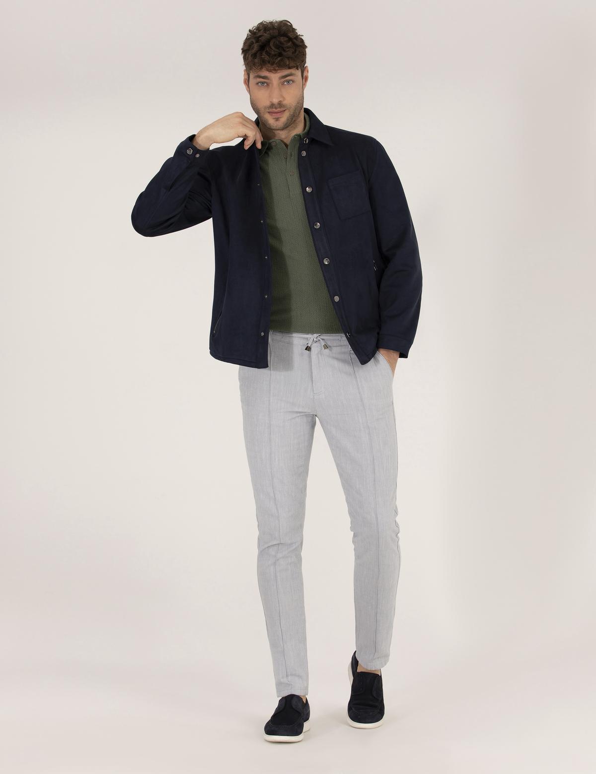 Lacivert Suni Deri Ceket - 50273469013