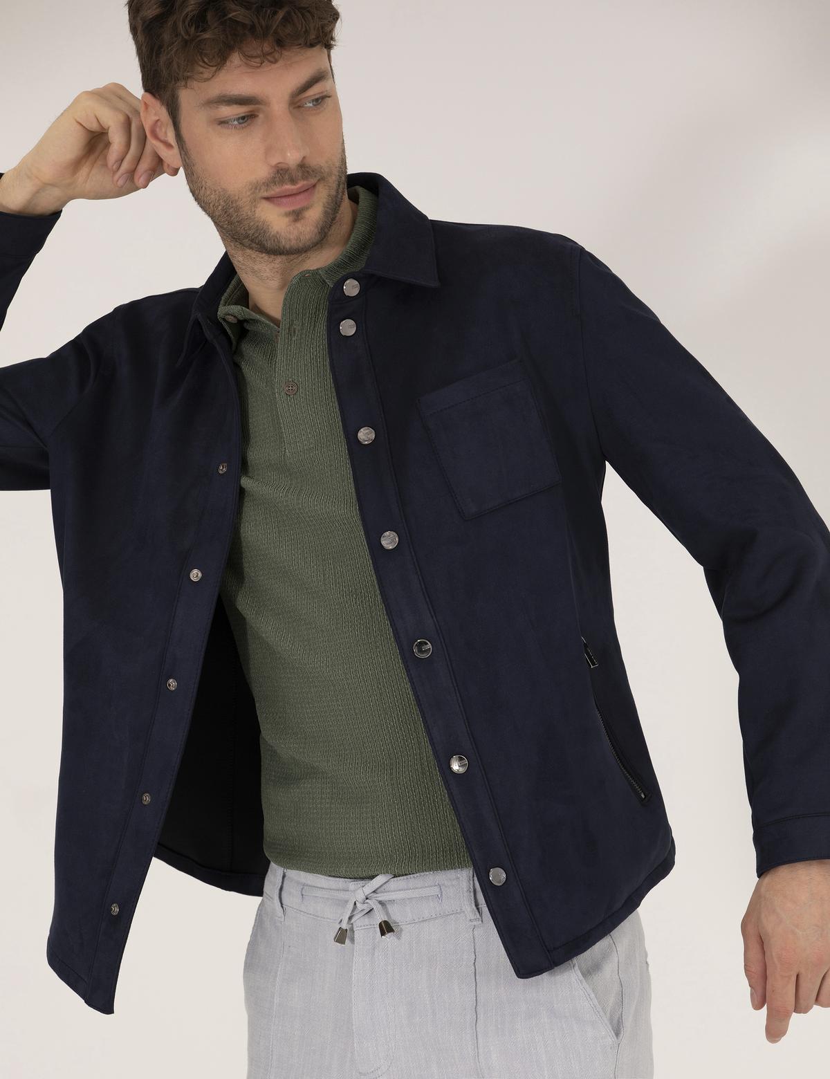 Lacivert Suni Deri Ceket - 50273469013