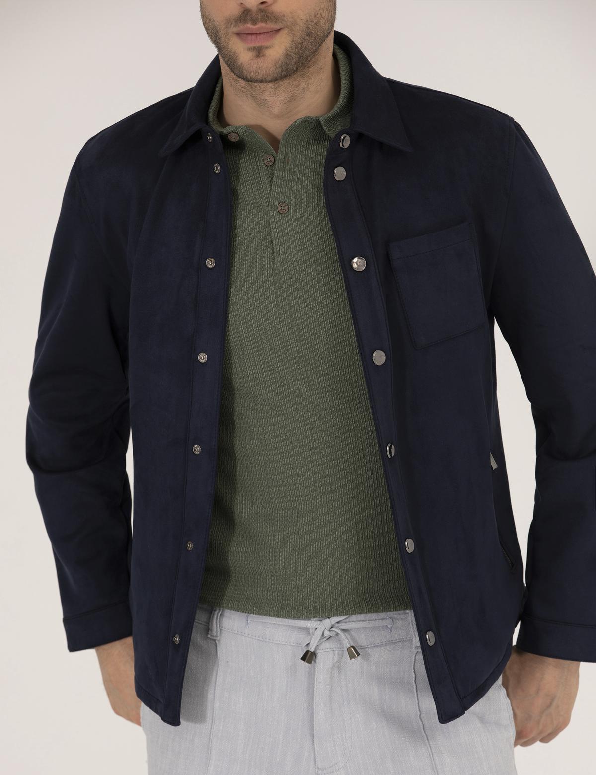 Lacivert Suni Deri Ceket - 50273469013