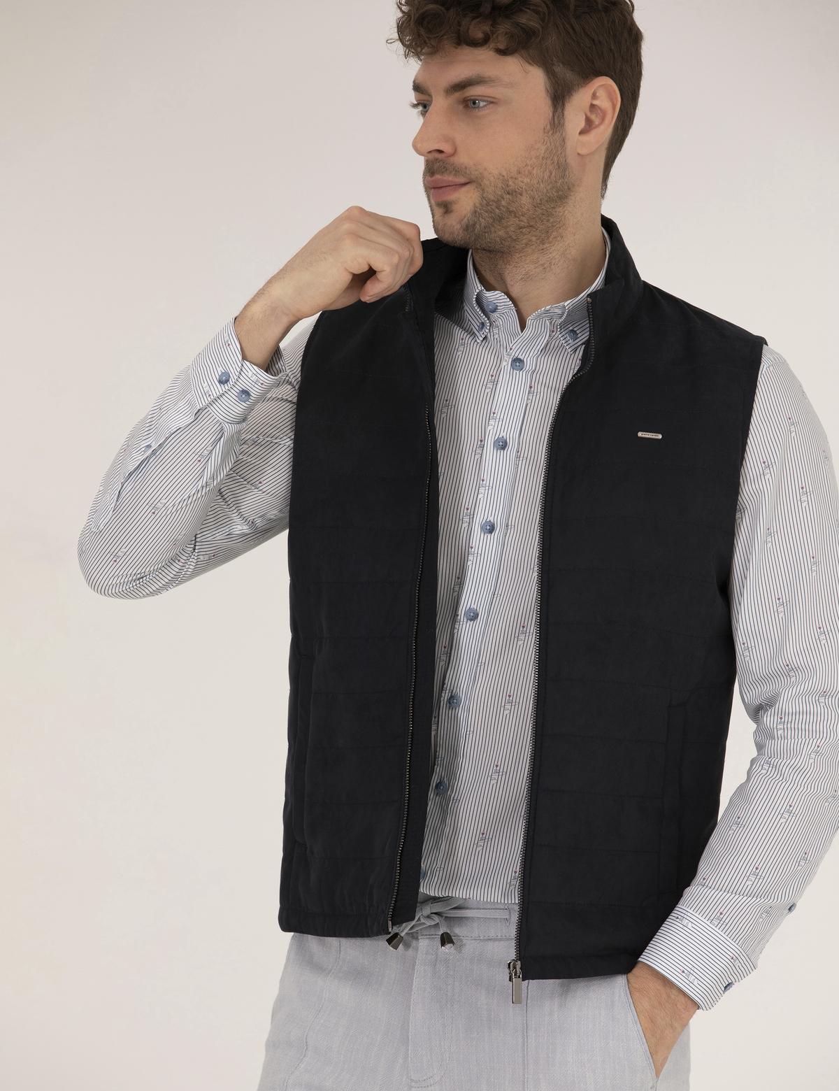 Lacivert Suni Deri Yelek - 50275802008