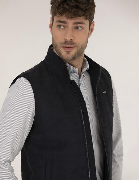 Lacivert Suni Deri Yelek - 50275802008
