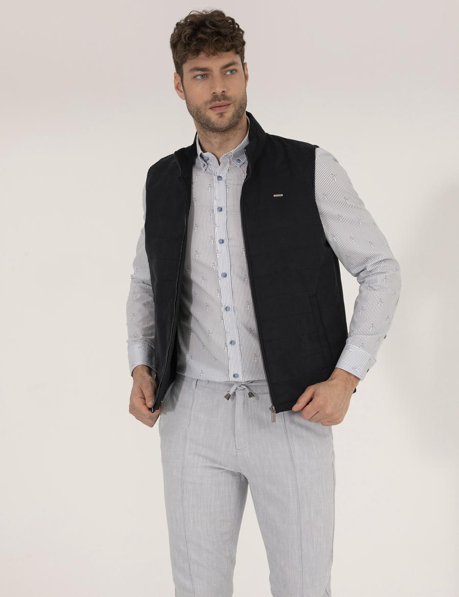 Lacivert Suni Deri Yelek