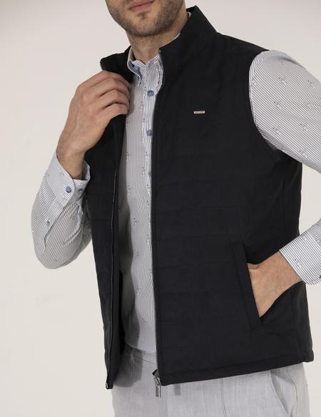 Lacivert Suni Deri Yelek - 50275802008