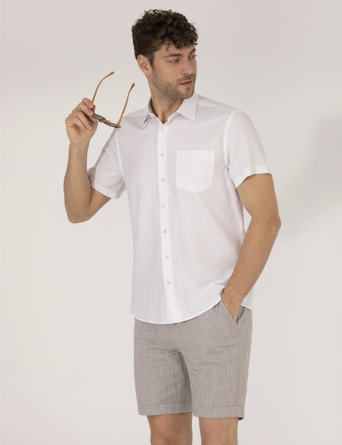 Kahverengi Regular Fit Kısa Kollu Gömlek