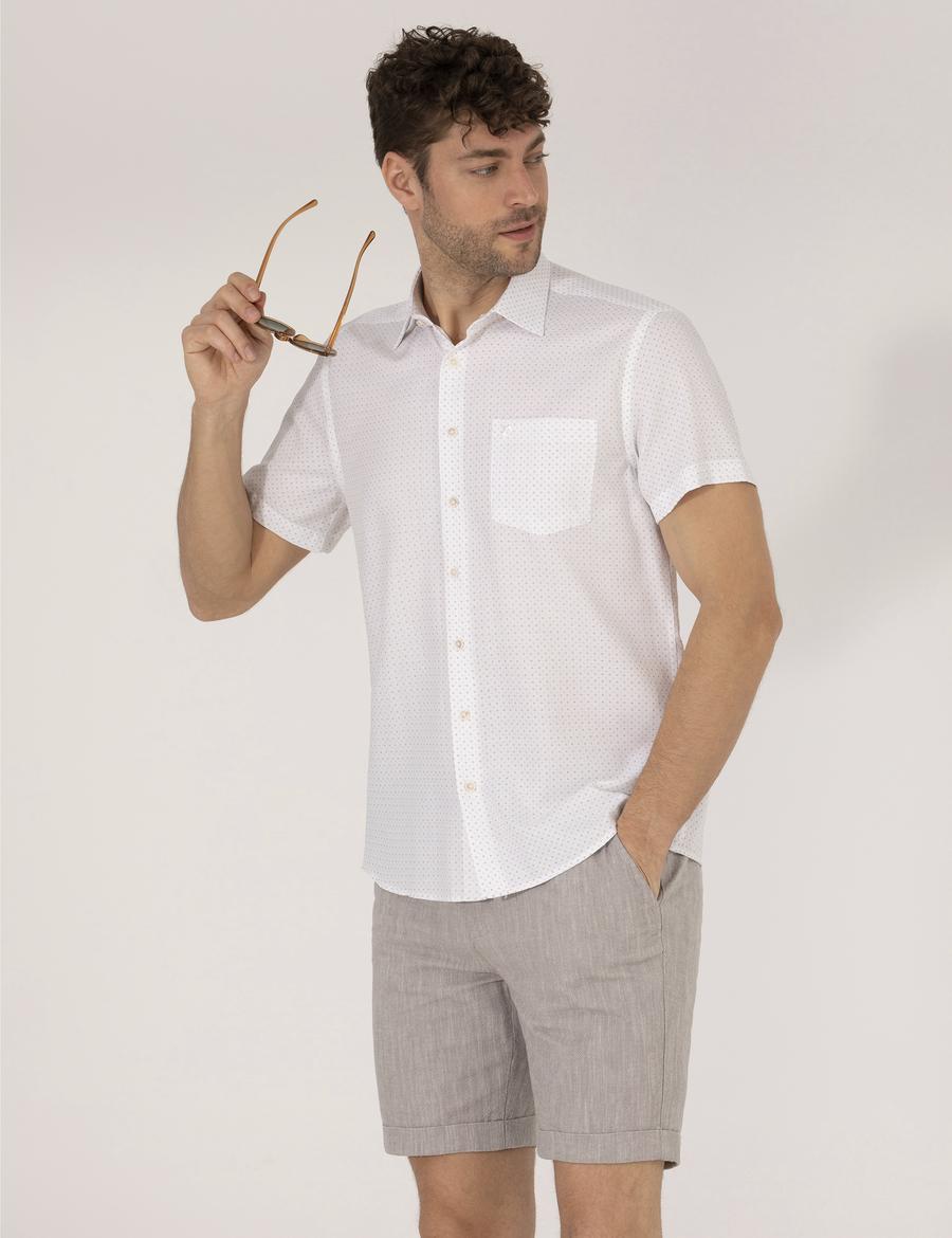 Kahverengi Regular Fit Kısa Kollu Gömlek