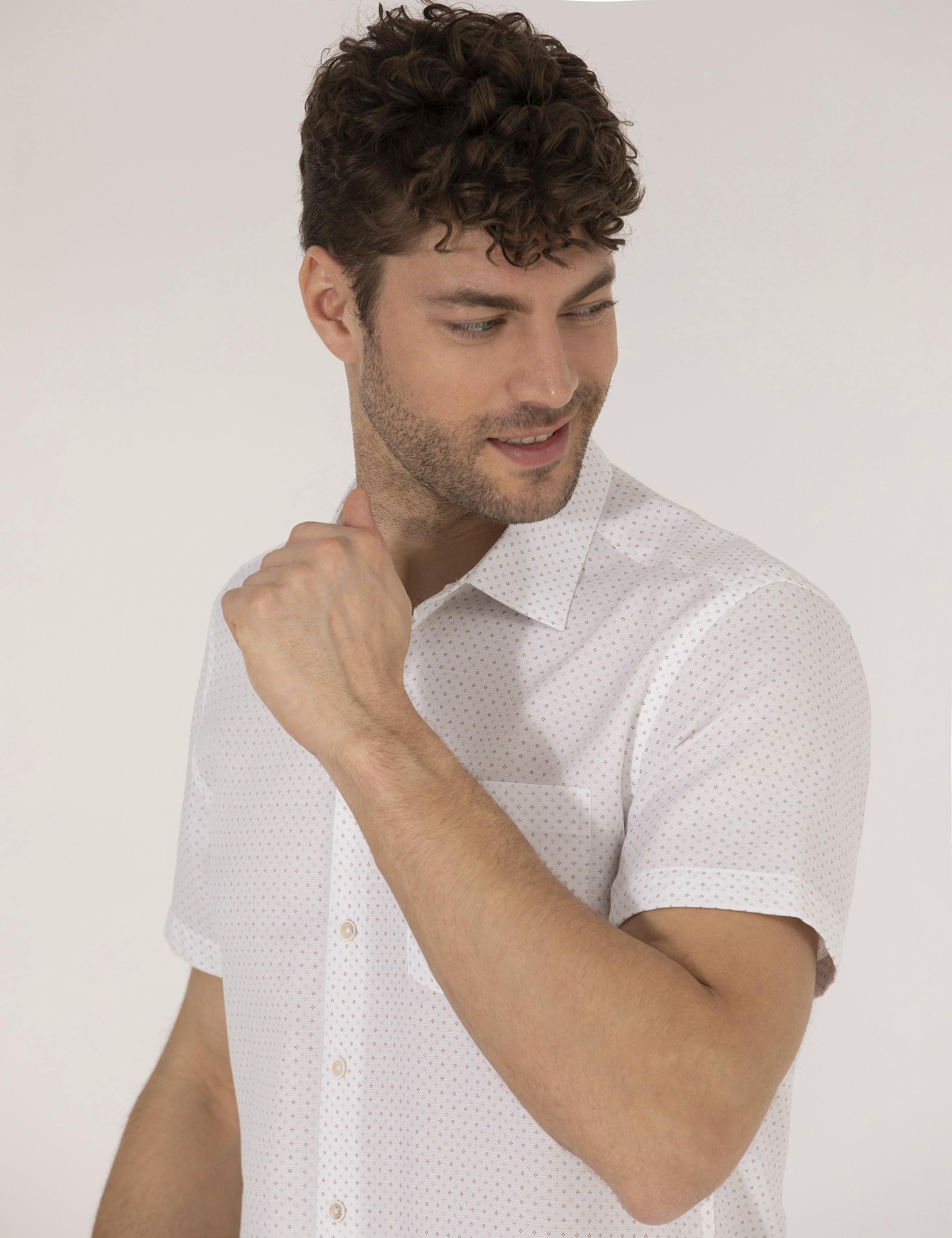 Kahverengi Regular Fit Kısa Kollu Gömlek