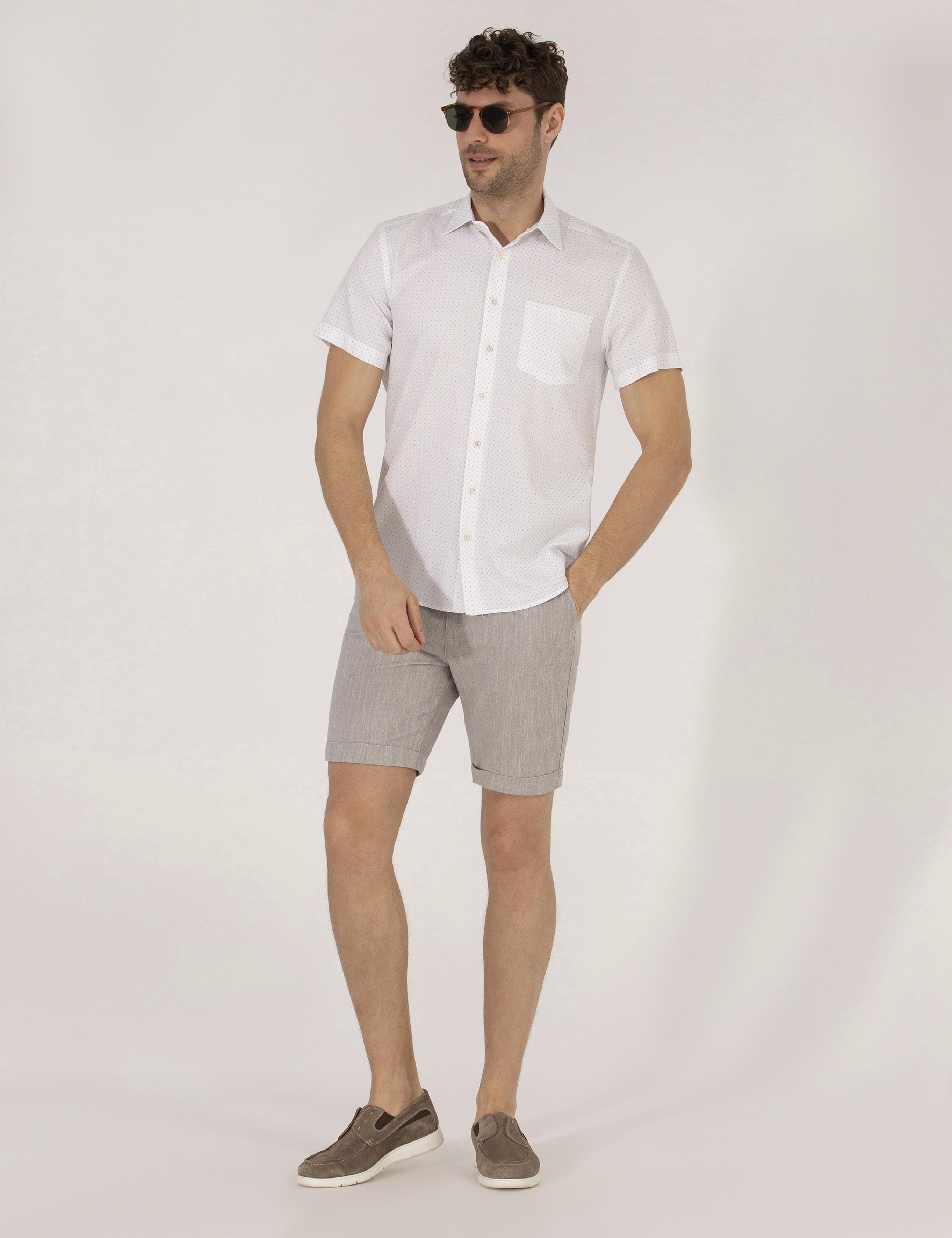 Kahverengi Regular Fit Kısa Kollu Gömlek