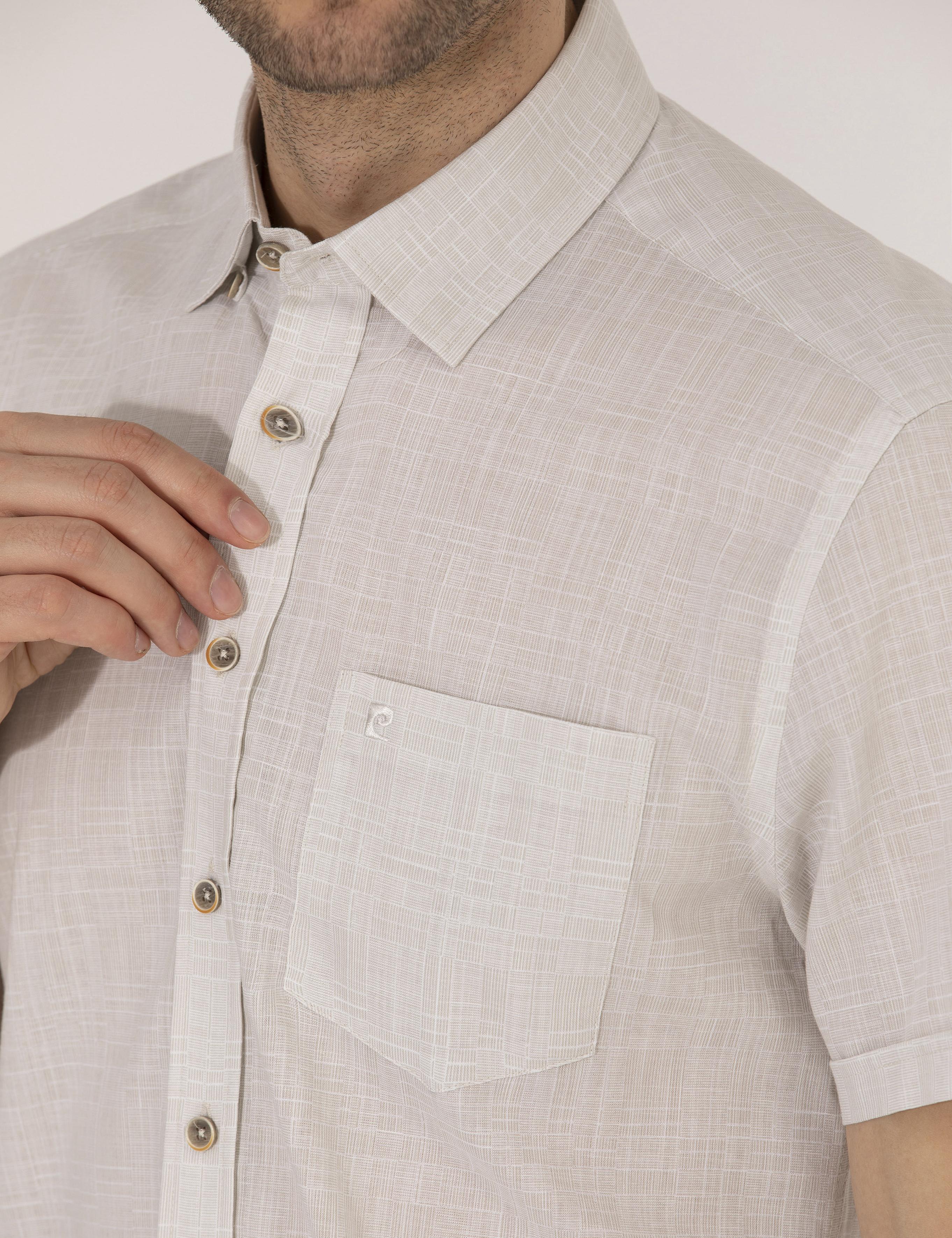 Bej Regular Fit Kısa Kollu Gömlek