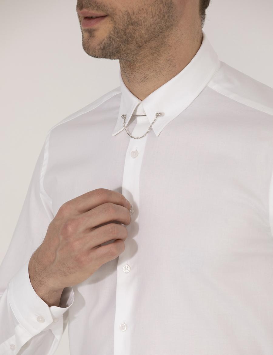 Beyaz Slim Fit Smokin Gömlek