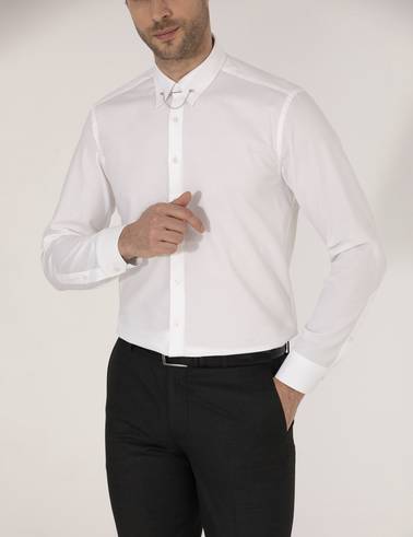 Beyaz Slim Fit Smokin Gömlek