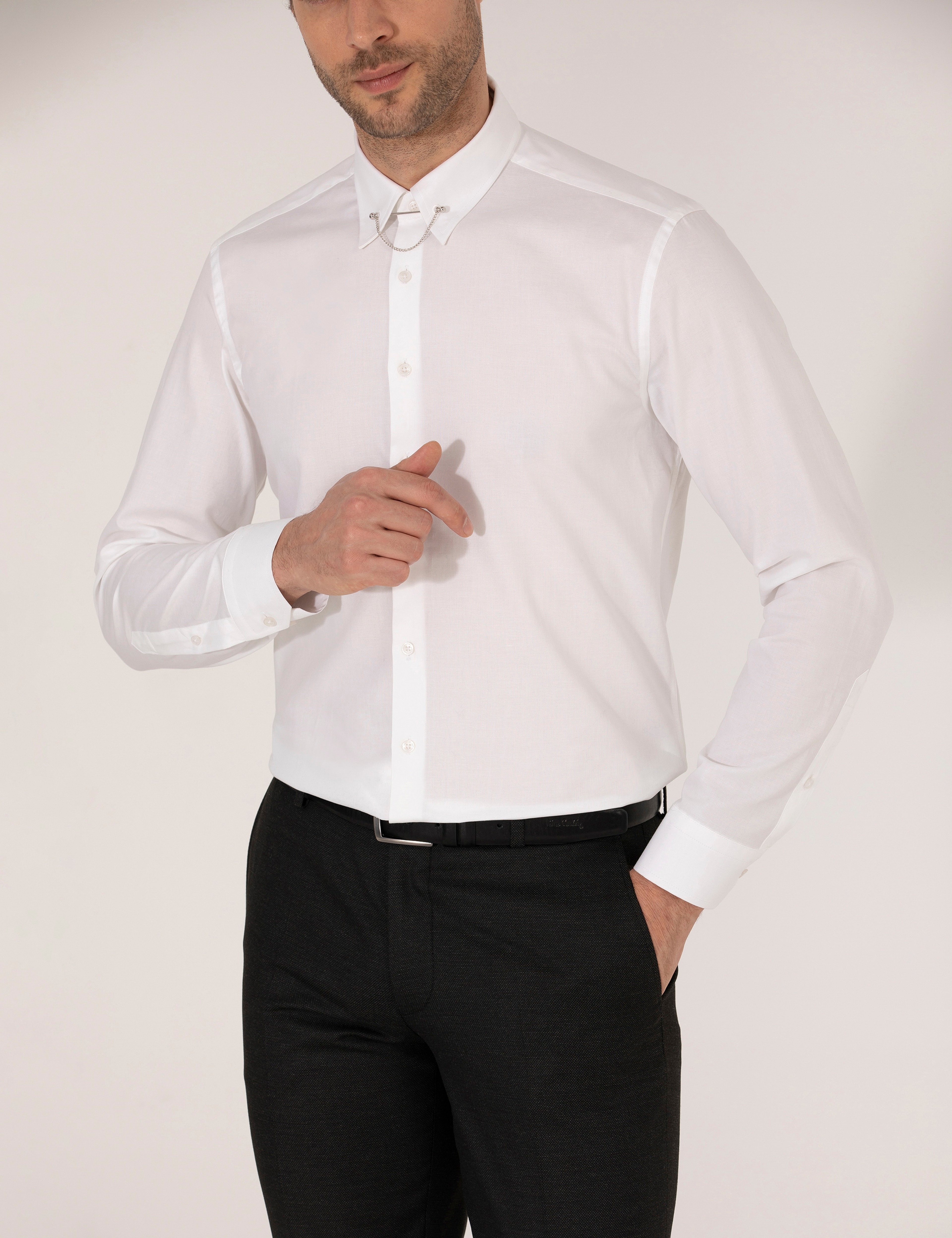 Beyaz Slim Fit Smokin Gömlek