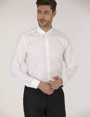 Beyaz Slim Fit Smokin Gömlek