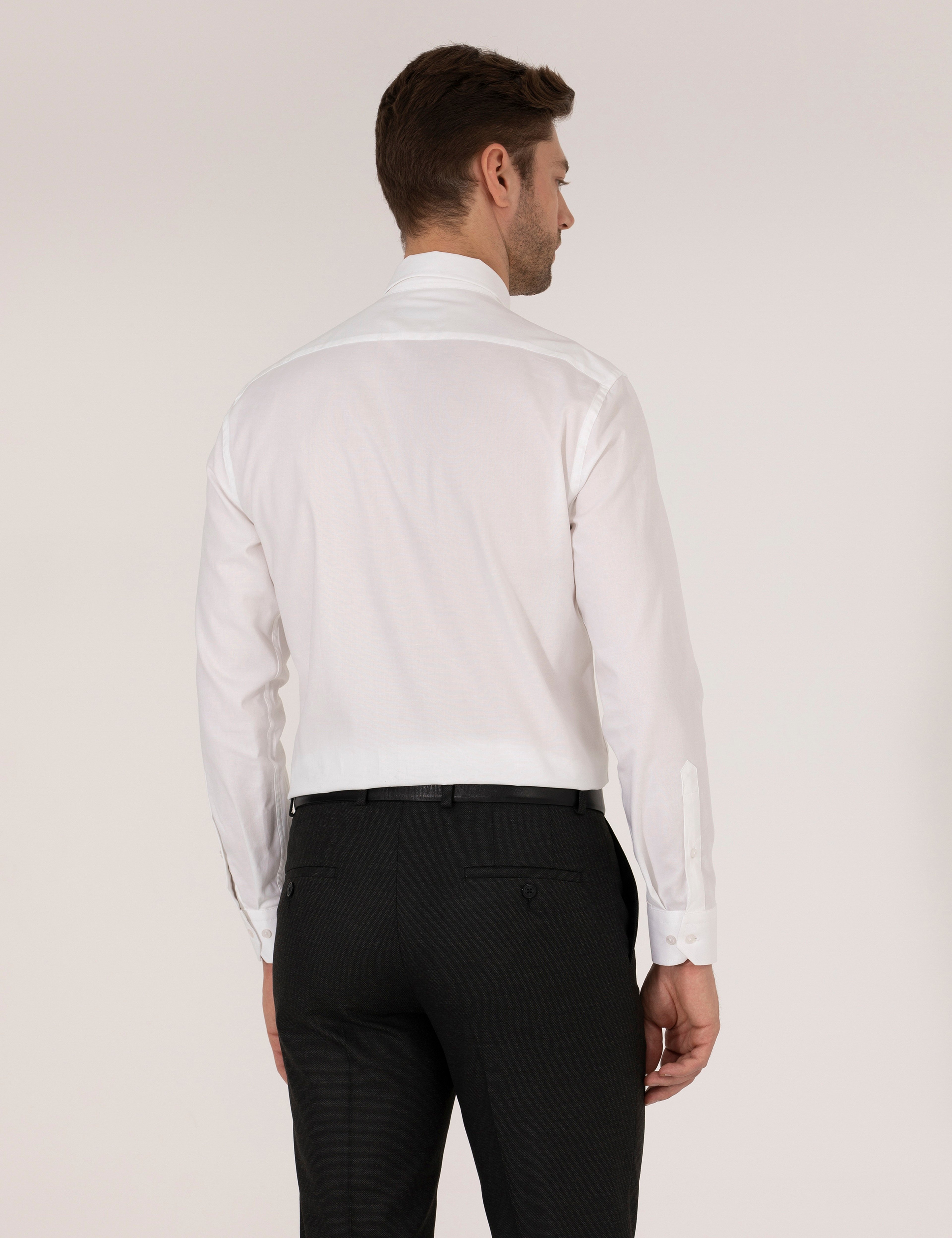 Beyaz Slim Fit Smokin Gömlek