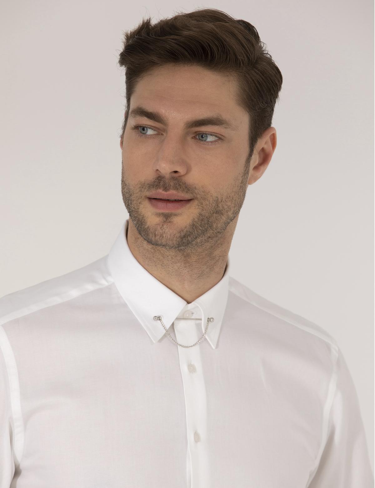 Beyaz Slim Fit Smokin Gömlek - 50268200009