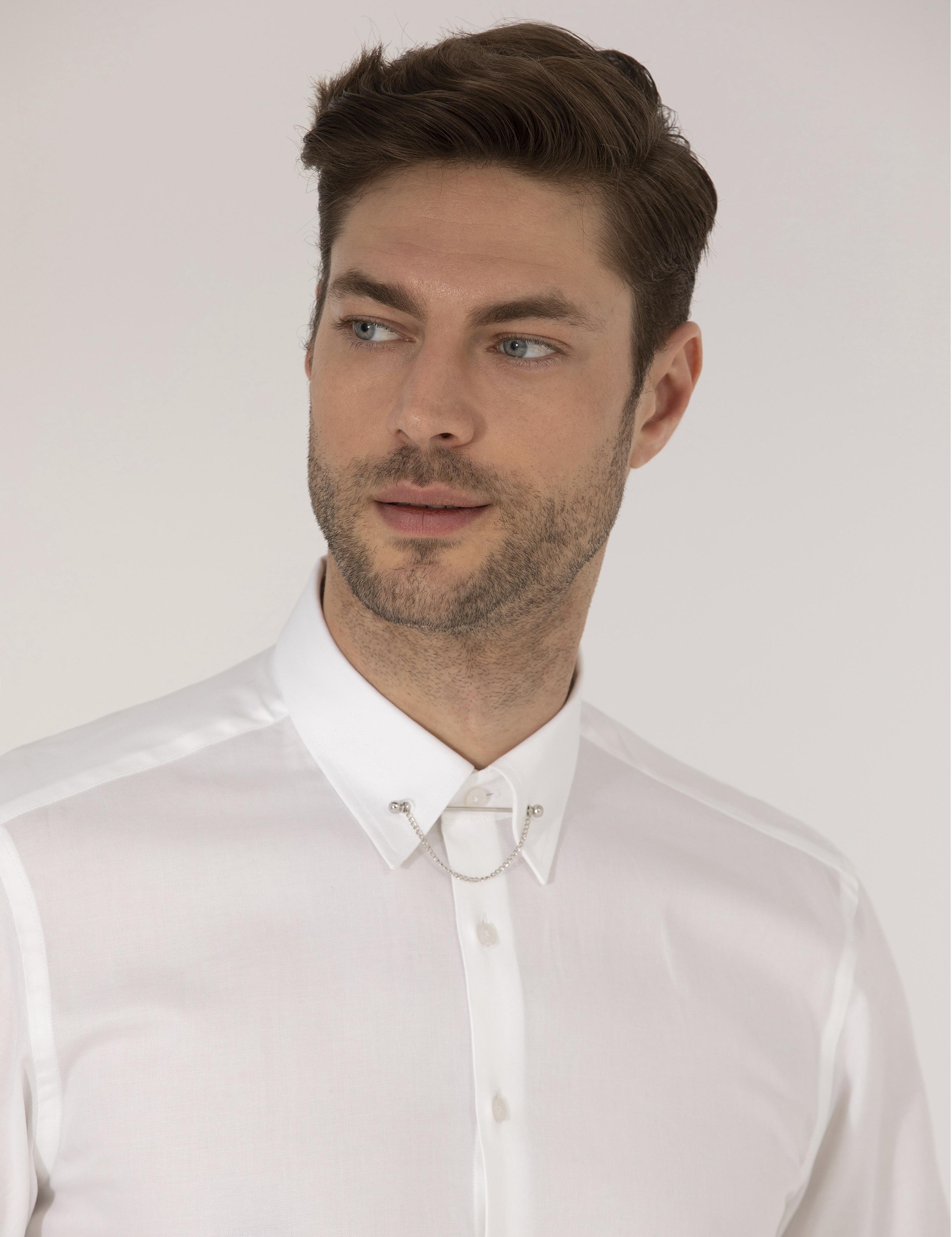 Beyaz Slim Fit Smokin Gömlek