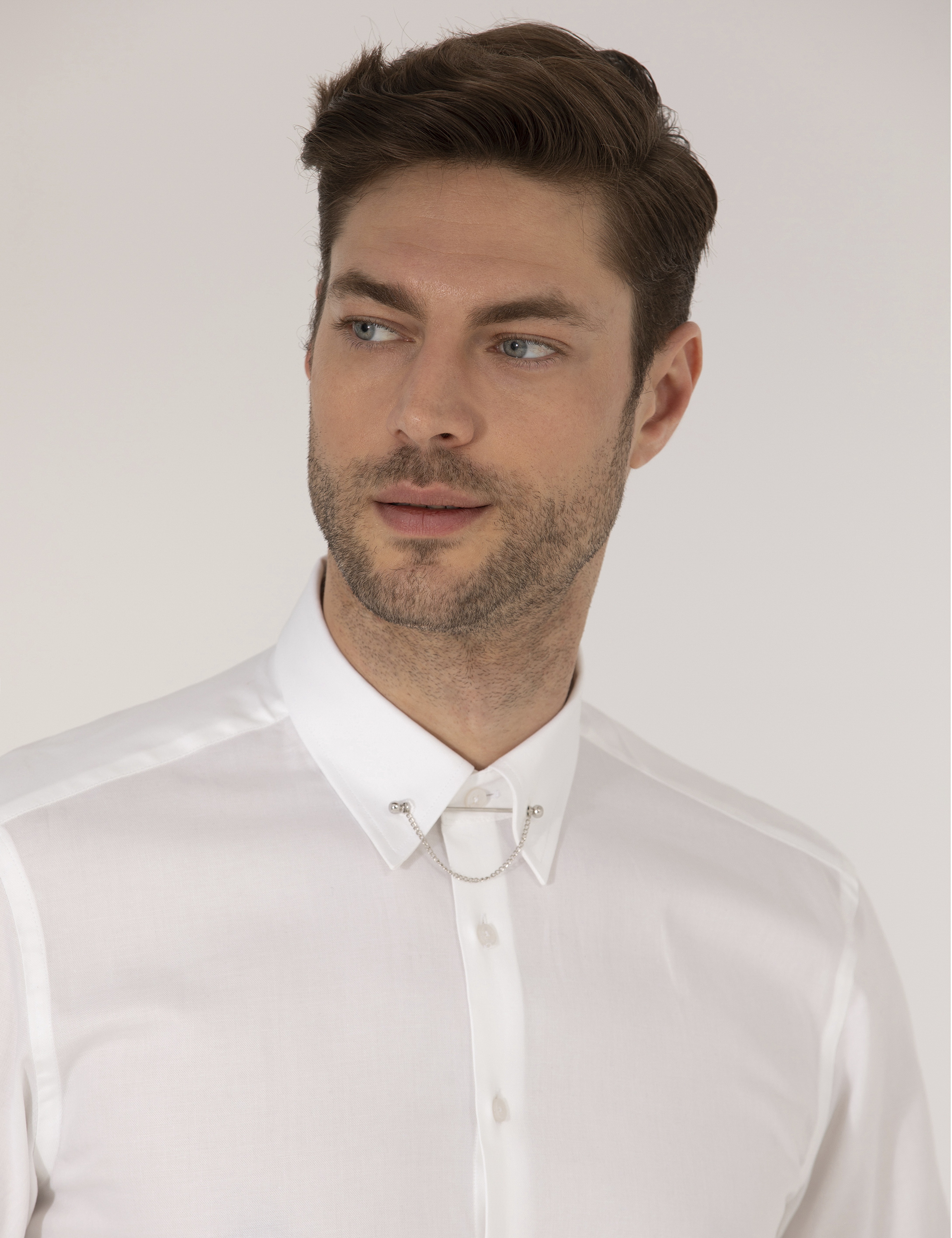 Beyaz Slim Fit Smokin Gömlek - Image 4