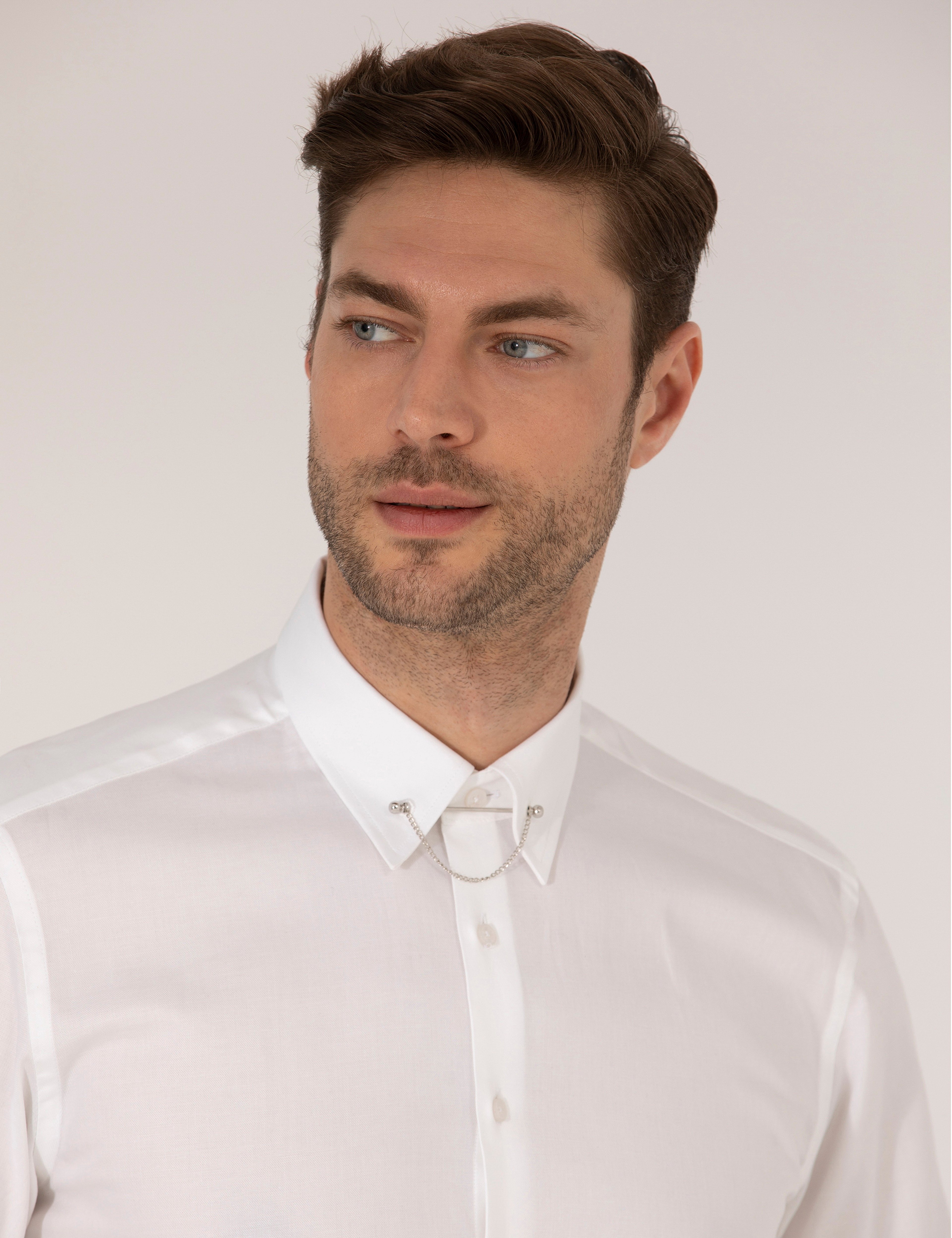 Beyaz Slim Fit Smokin Gömlek