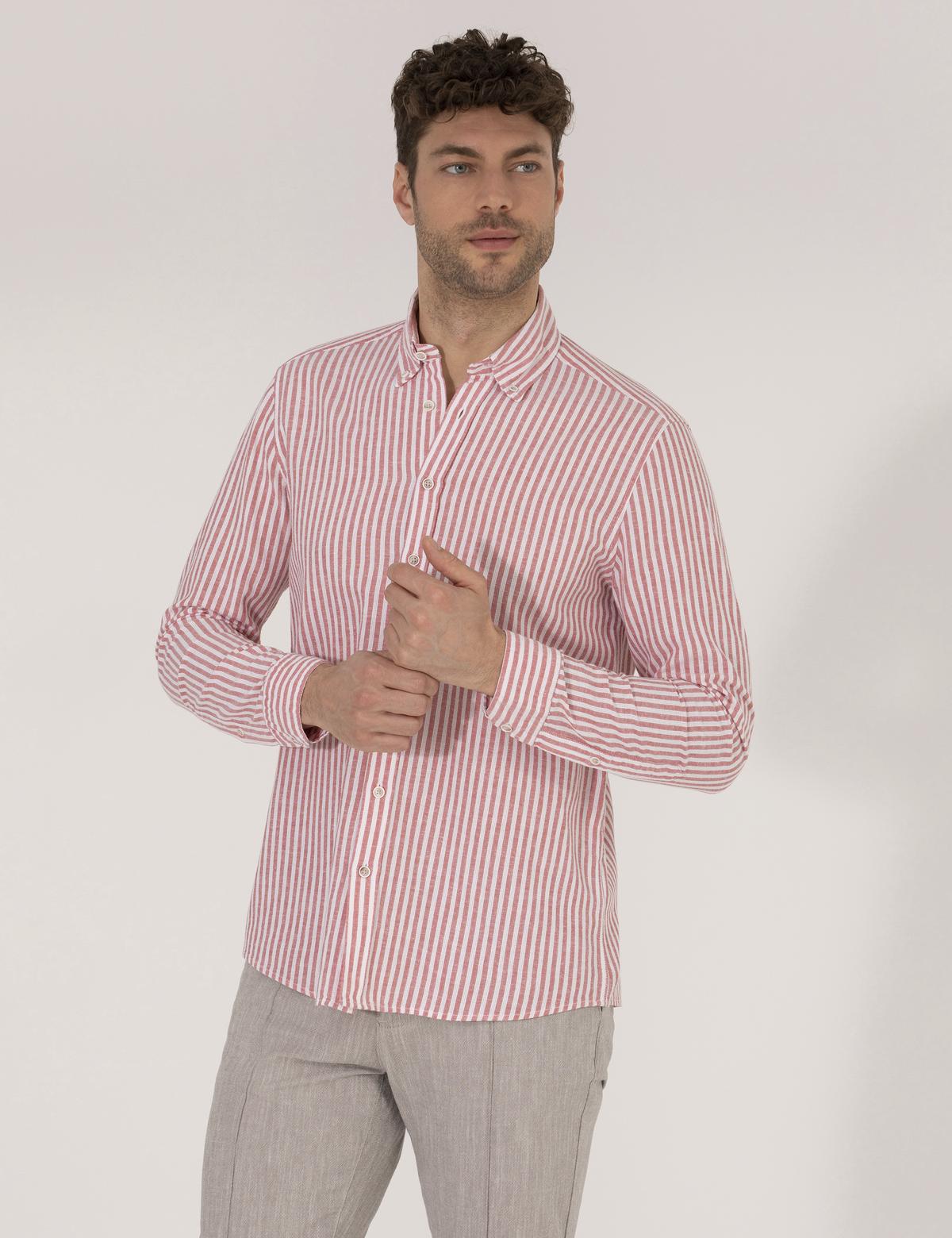 Kırmızı Regular Fit Uzun Kollu Gömlek