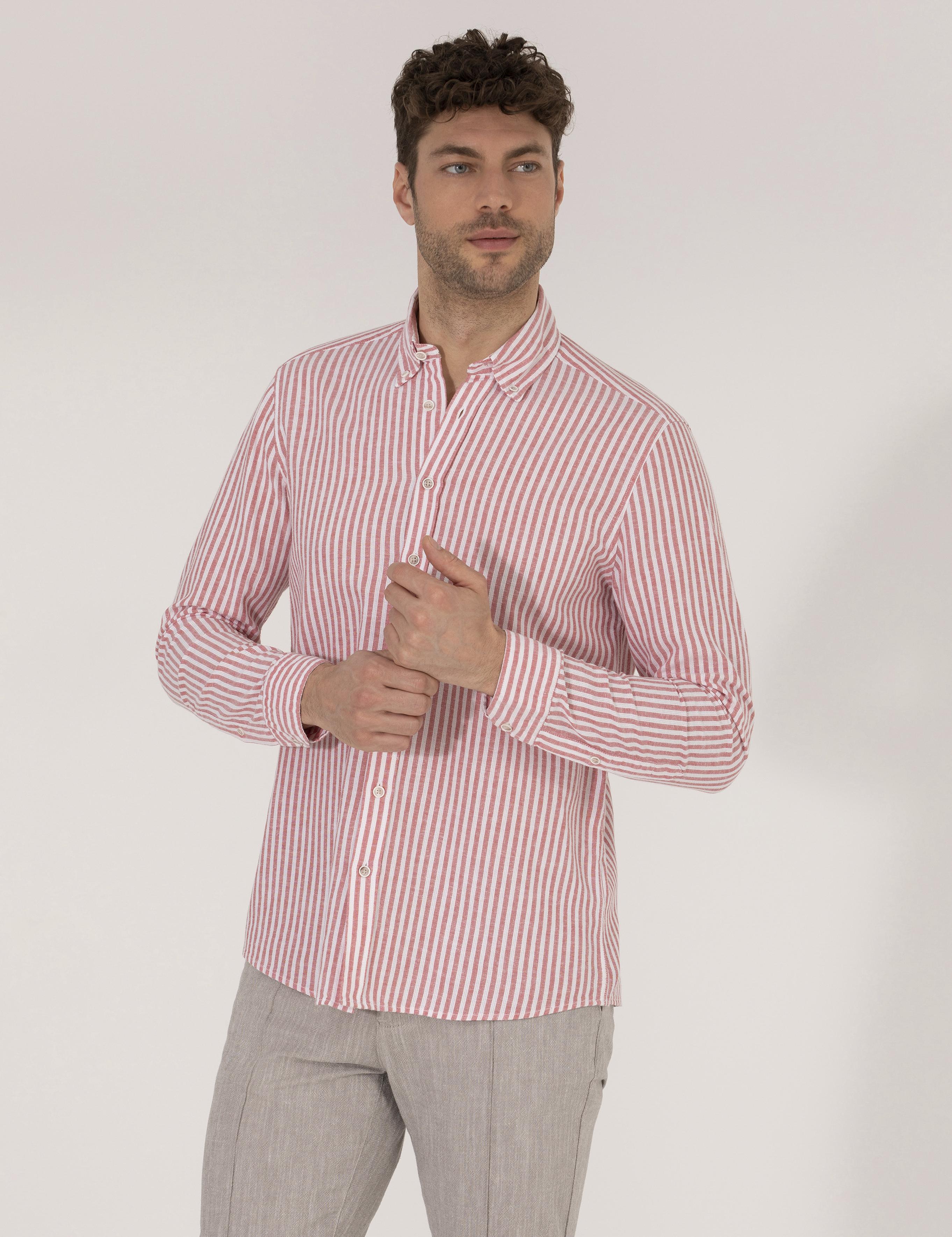 Kırmızı Regular Fit Uzun Kollu Gömlek