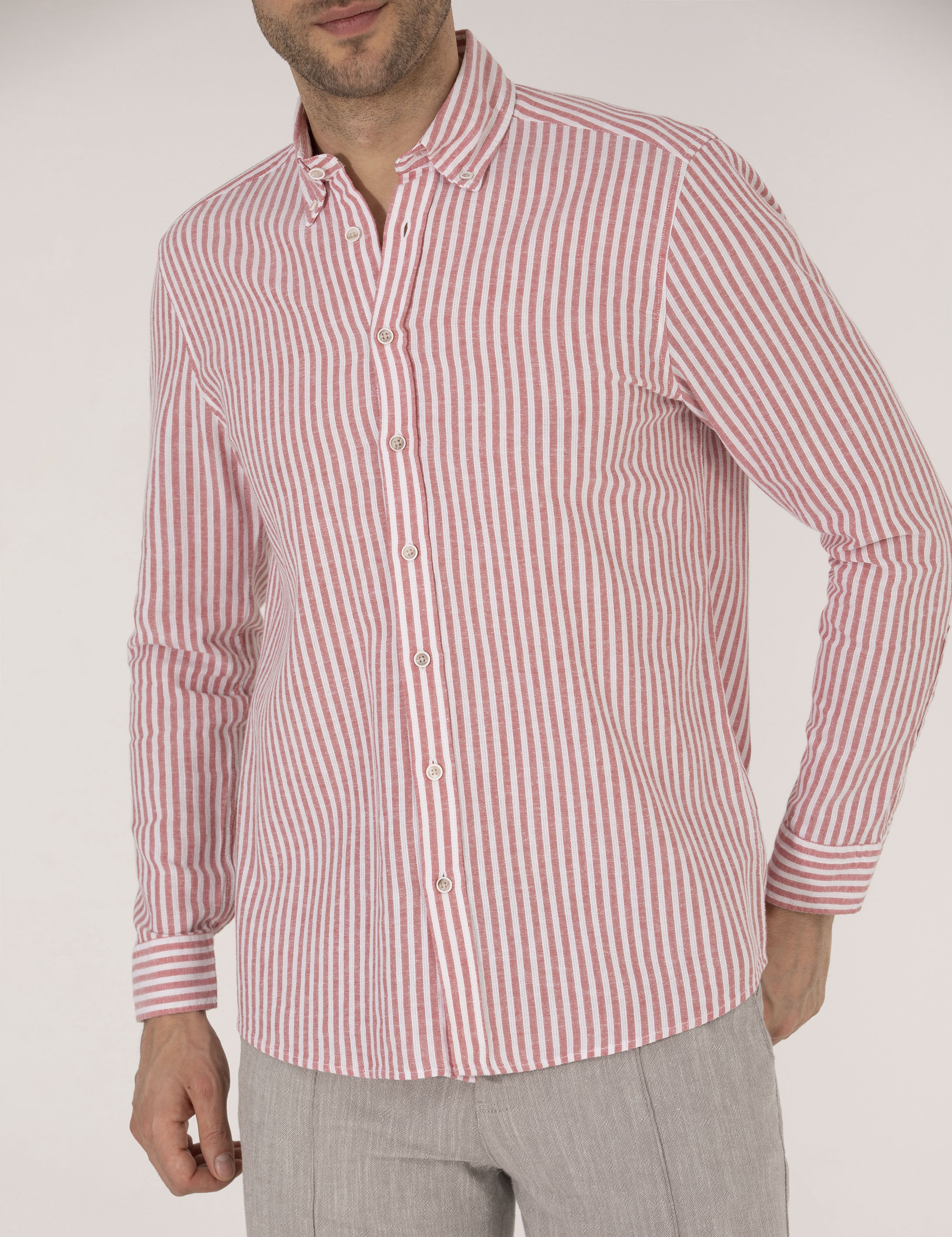 Kırmızı Regular Fit Uzun Kollu Gömlek - Image 6