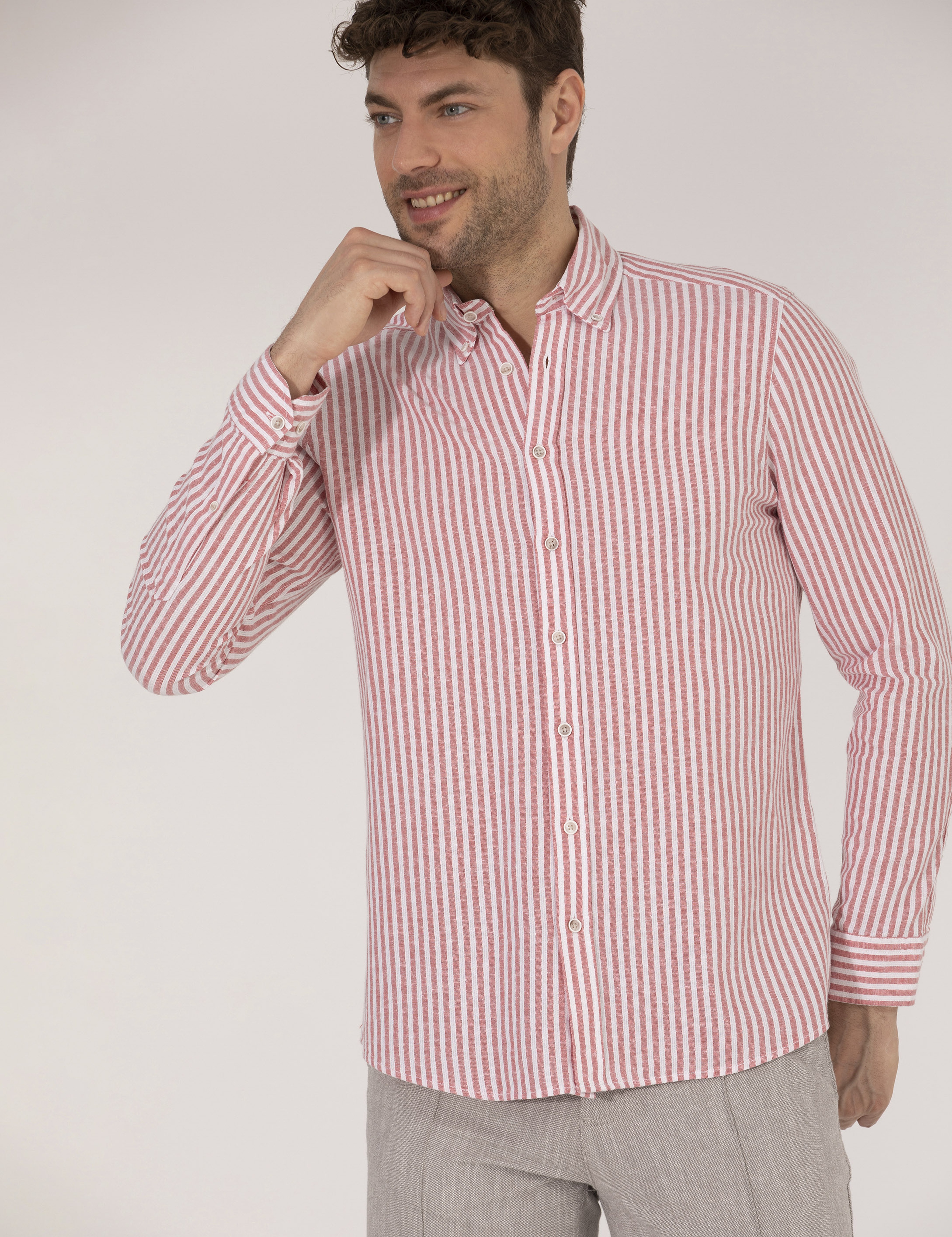 Kırmızı Regular Fit Uzun Kollu Gömlek - Image 3