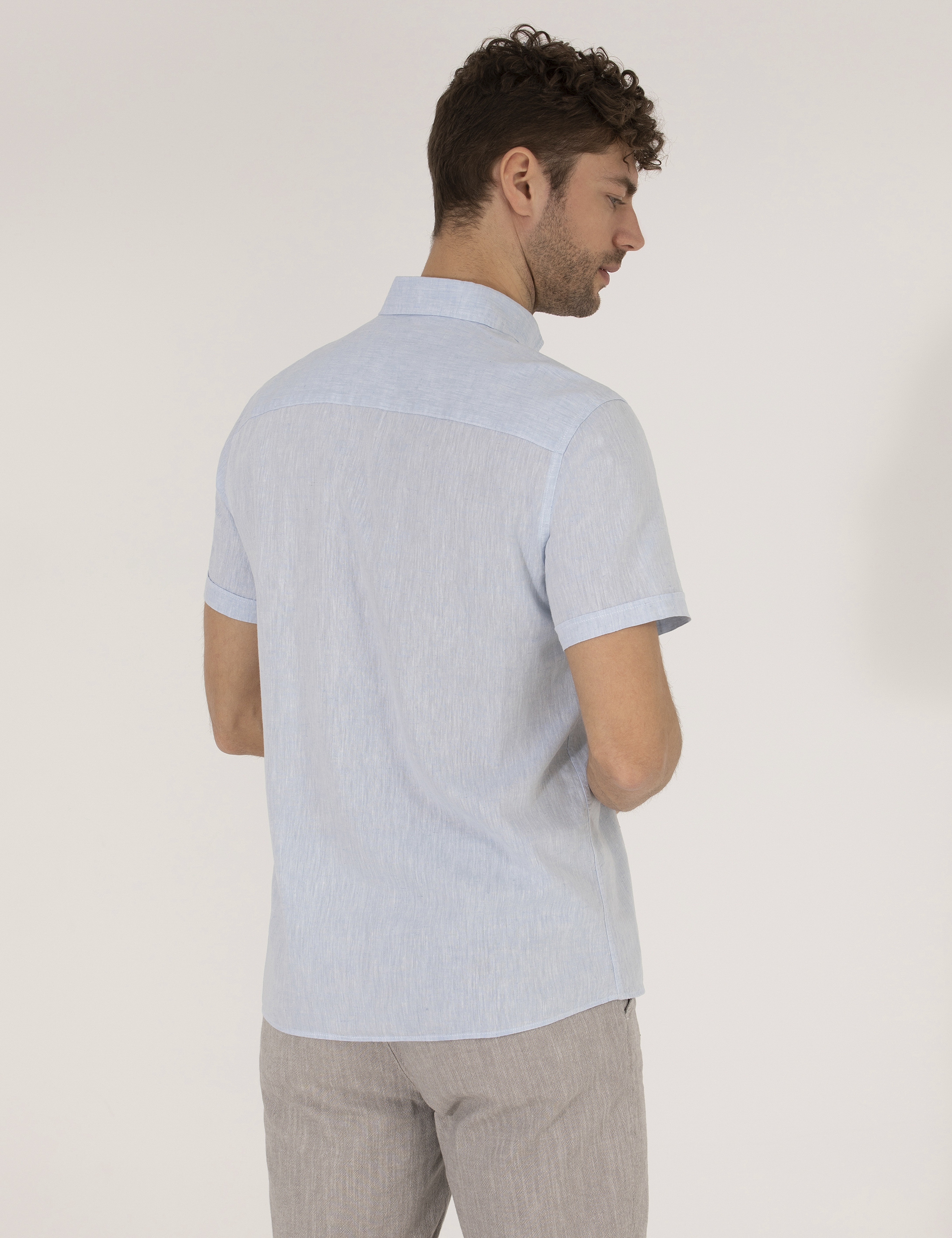 Açık Mavi Regular Fit Kısa Kollu Gömlek - Image 5