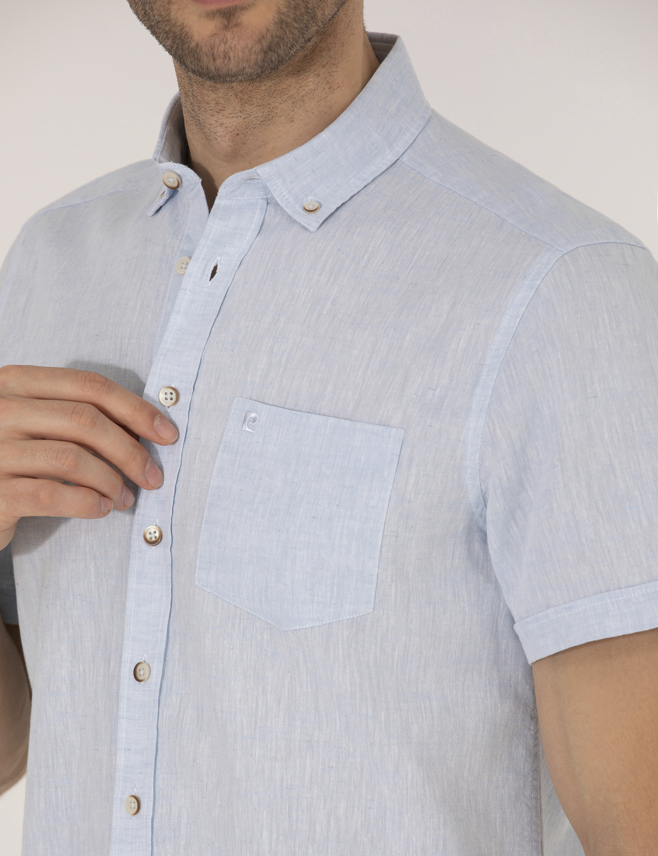 Pierre Cardin Açık Mavi Regular Fit Kısa Kollu Gömlek görsel 7