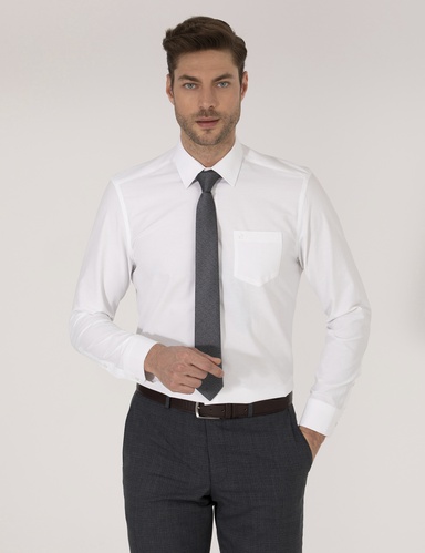 Beyaz Regular Fit Uzun Kollu Klasik Gömlek