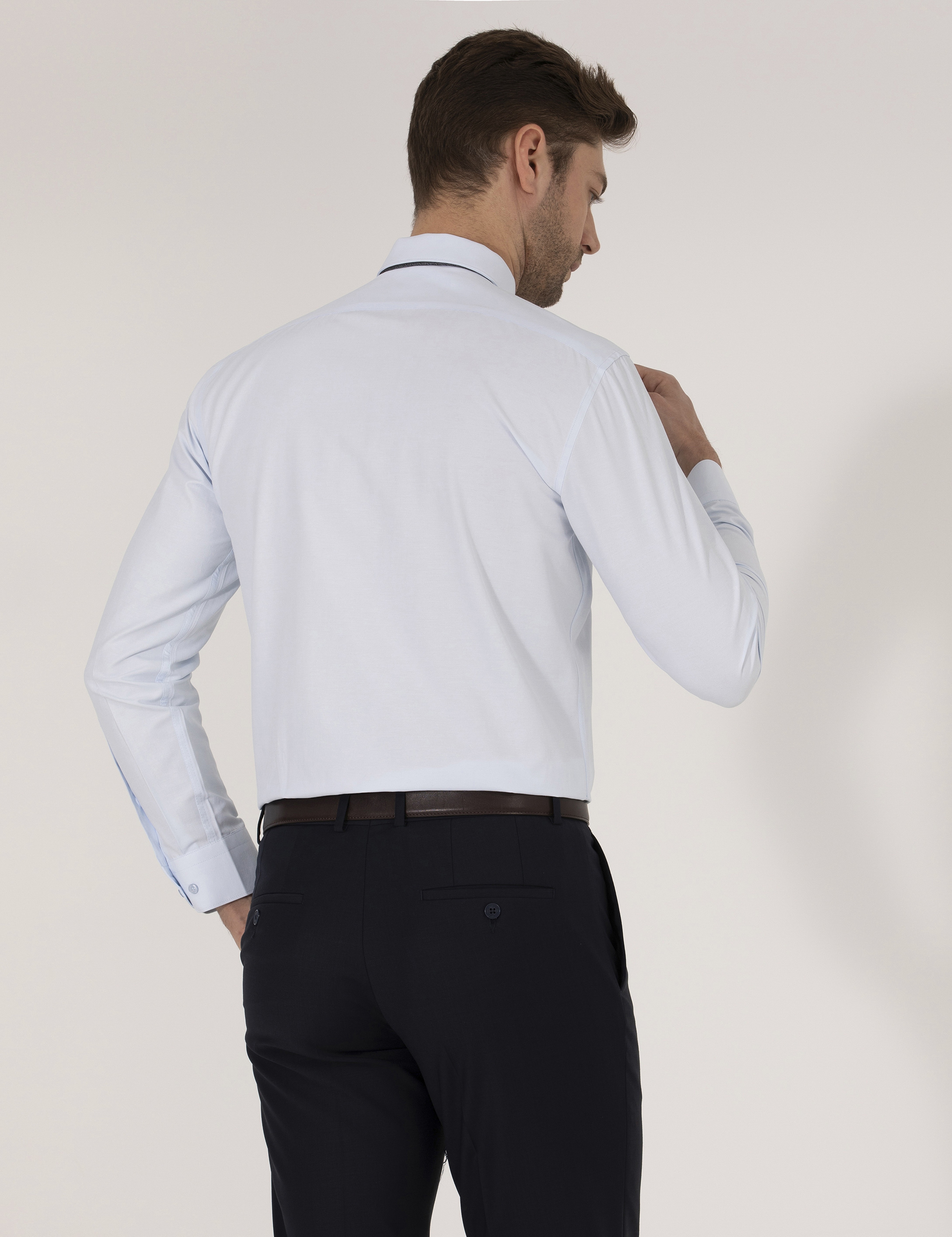 Açık Mavi Slim Fit Uzun Kollu Klasik Gömlek - Image 5