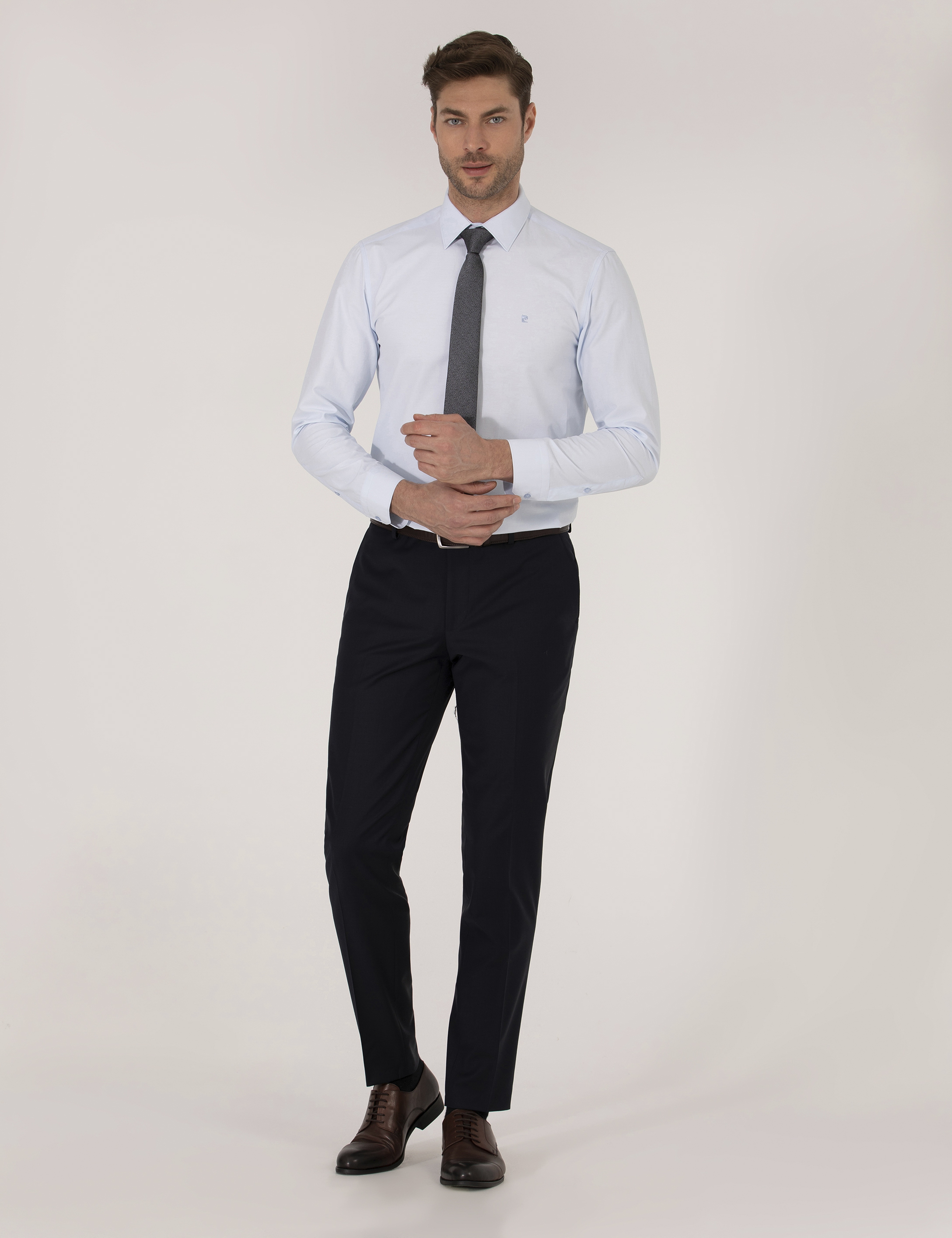Açık Mavi Slim Fit Uzun Kollu Klasik Gömlek - Image 4