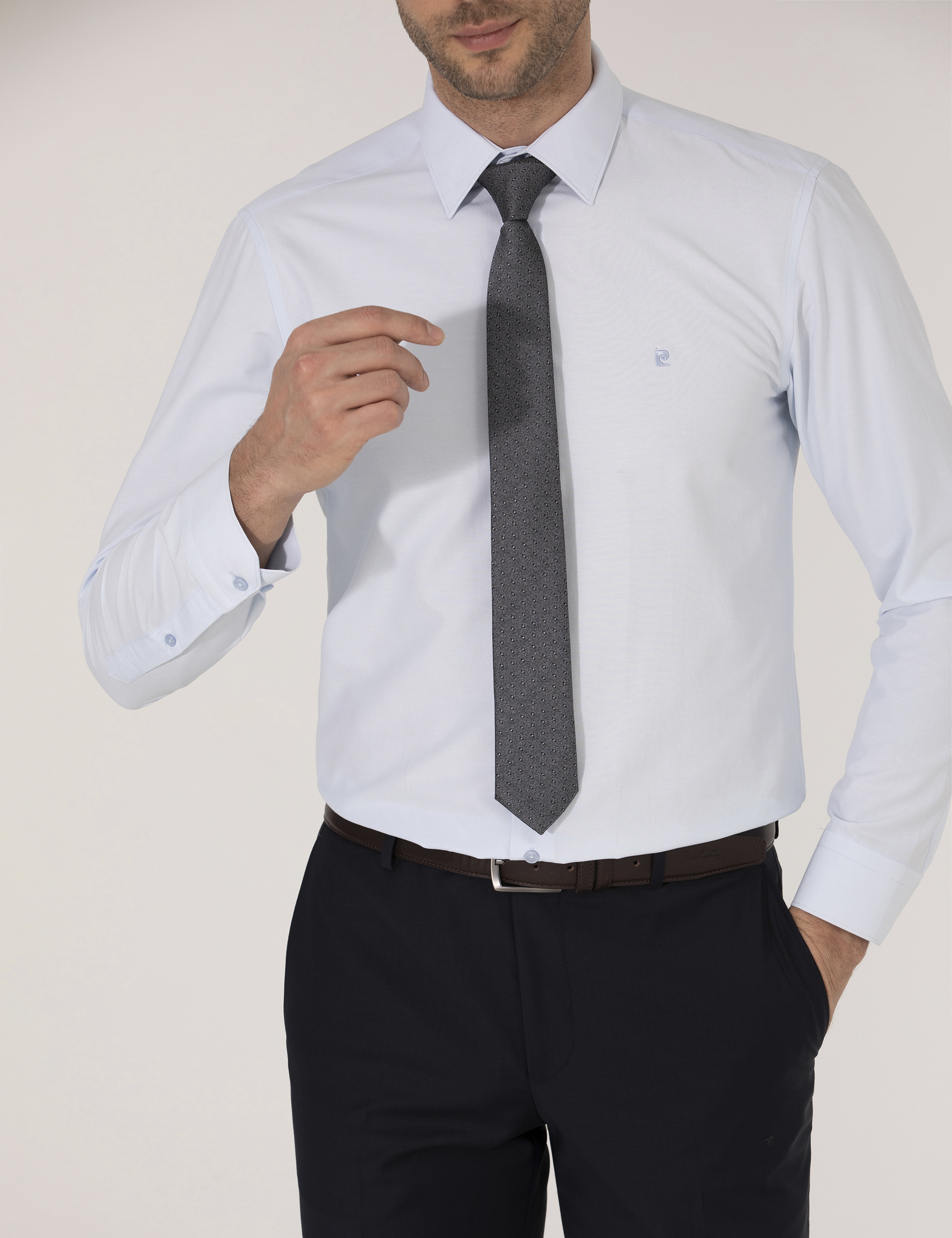 Açık Mavi Slim Fit Uzun Kollu Klasik Gömlek - Image 6