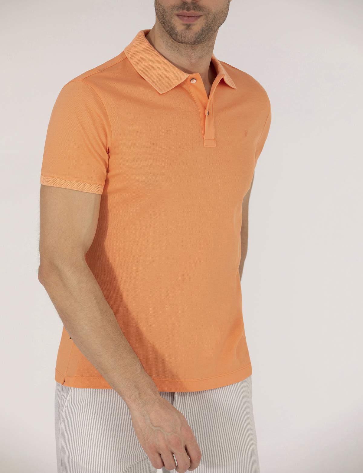 Açık Turuncu Slim Fit Polo Yaka Merserize Tişört - 50262665199