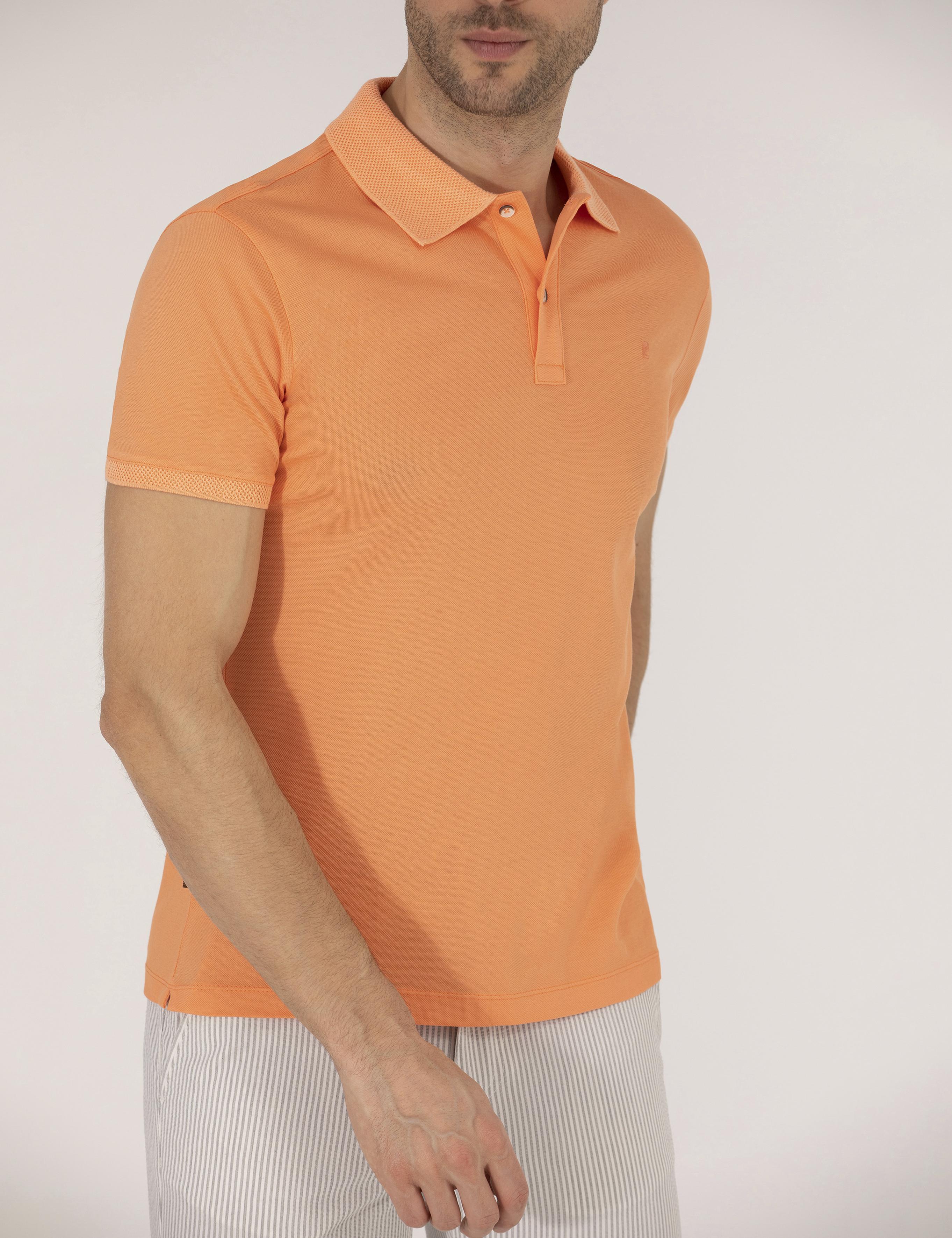 Açık Turuncu Slim Fit Polo Yaka Merserize Tişört