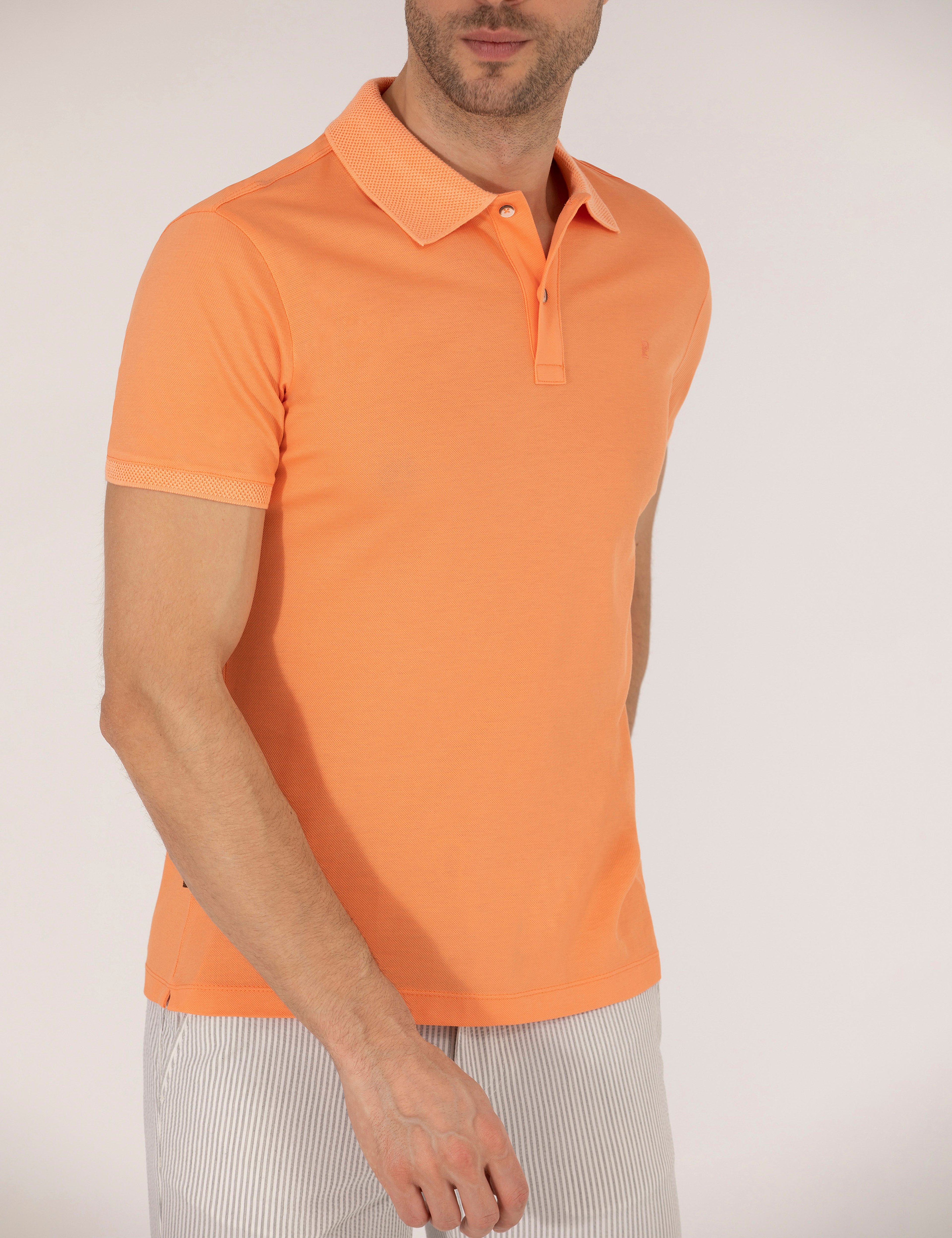 Açık Turuncu Slim Fit %100 Pamuk Polo Yaka Merserize Tişört - Image 6