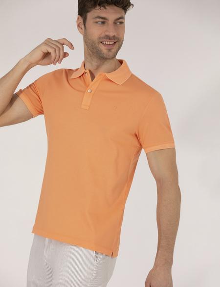 Açık Turuncu Slim Fit Polo Yaka Merserize Tişört - 50262665199