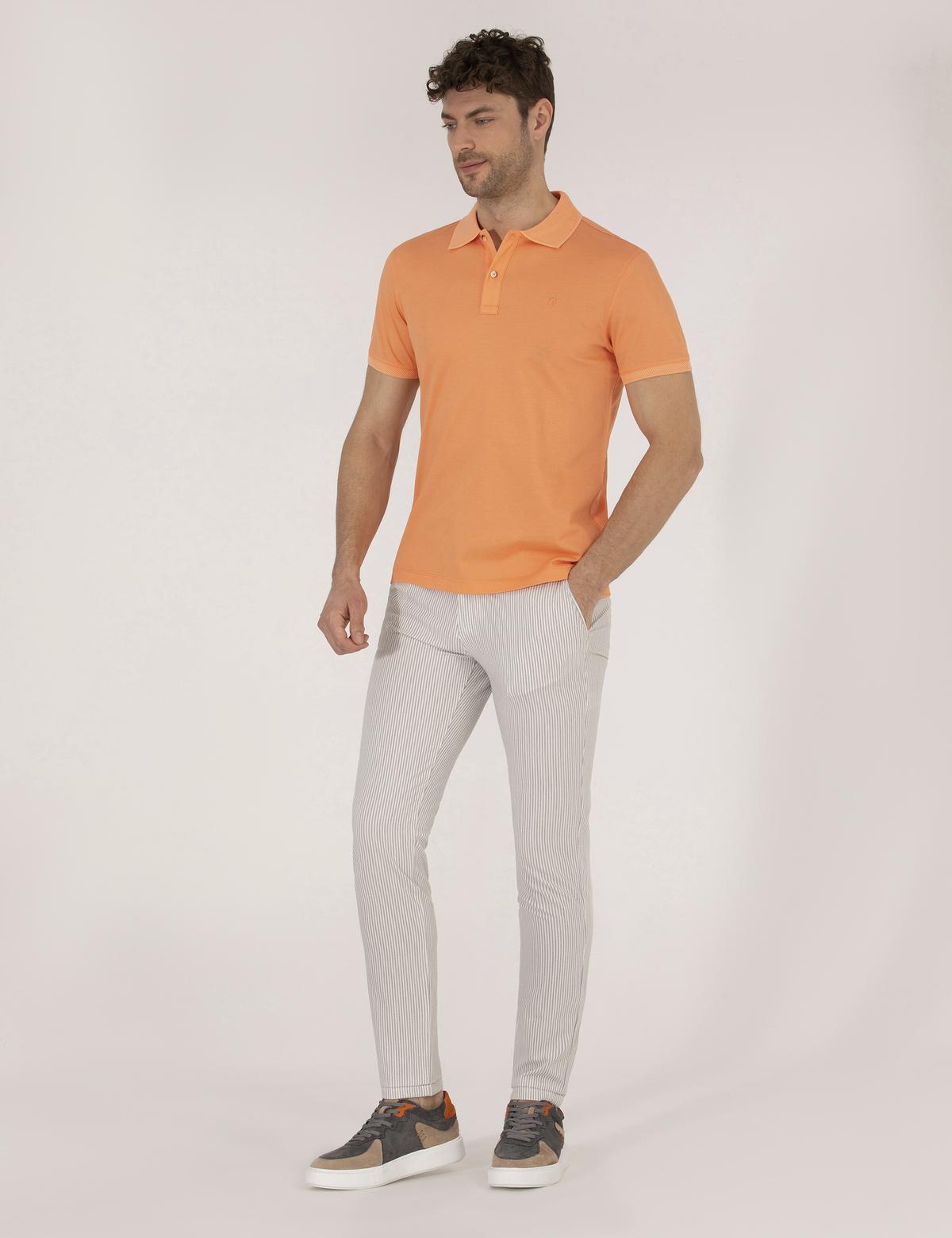 Açık Turuncu Slim Fit Polo Yaka Merserize Tişört - 50262665199