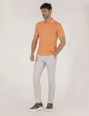 Açık Turuncu Slim Fit %100 Pamuk Polo Yaka Merserize Tişört