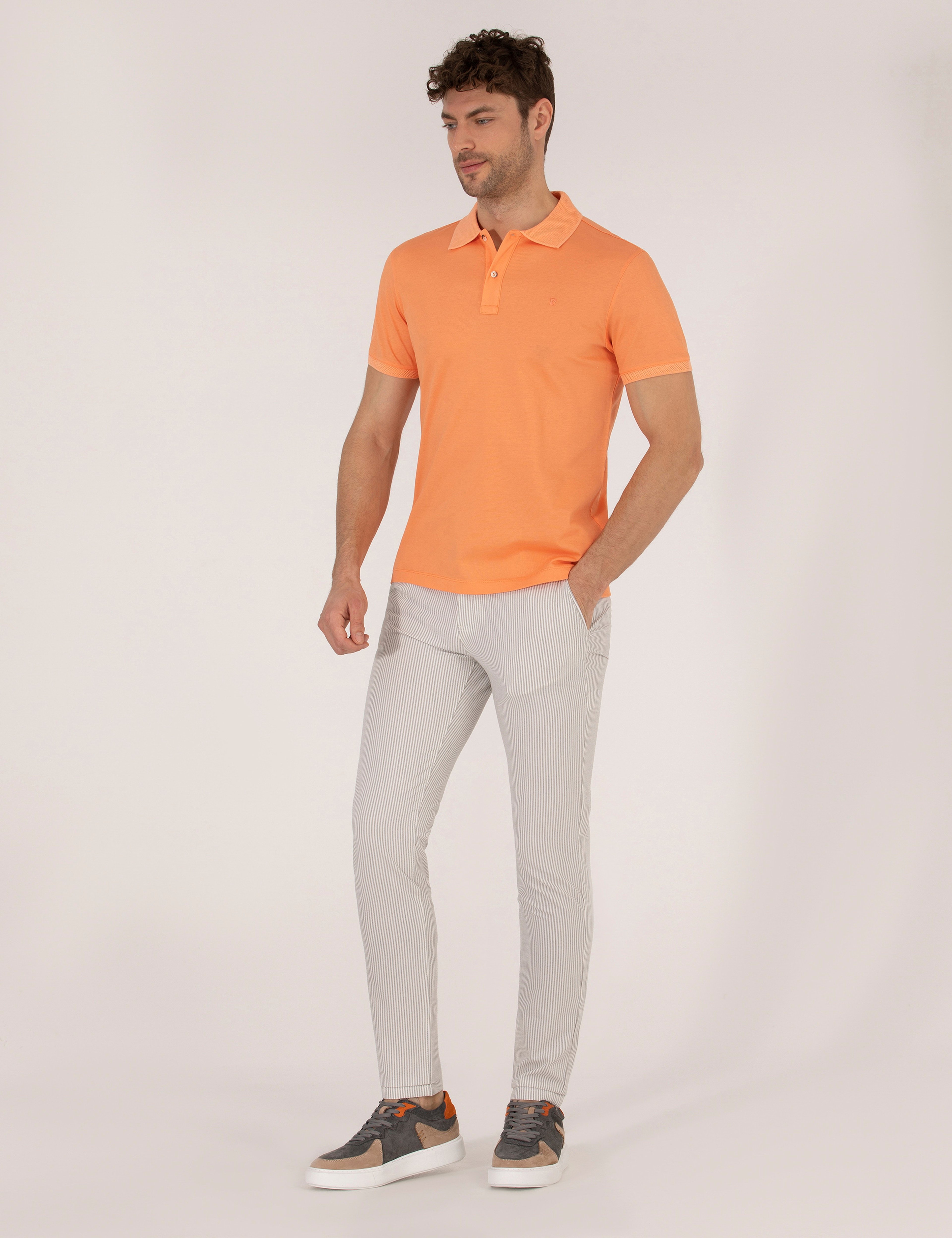 Açık Turuncu Slim Fit %100 Pamuk Polo Yaka Merserize Tişört