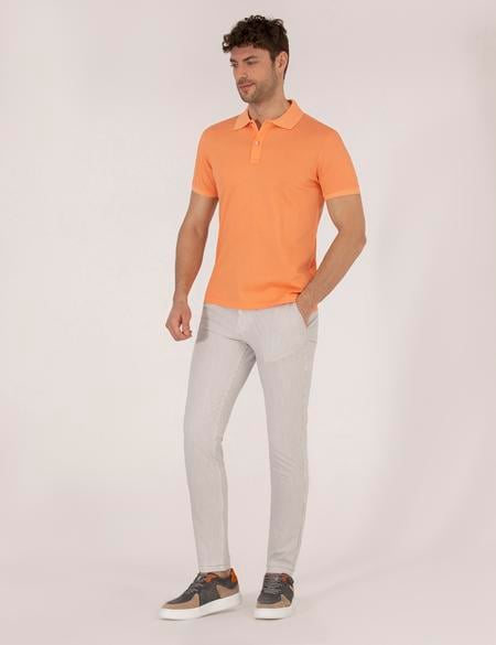 Açık Turuncu Slim Fit Polo Yaka Merserize Tişört - 50262665199