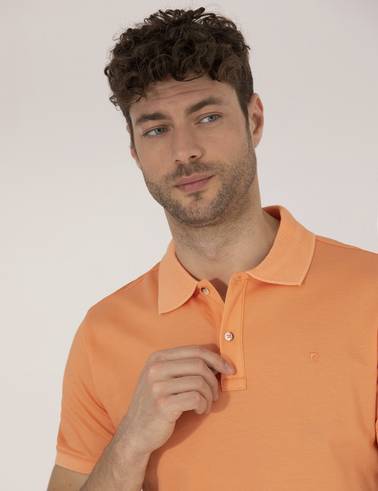 Açık Turuncu Slim Fit %100 Pamuk Polo Yaka Merserize Tişört