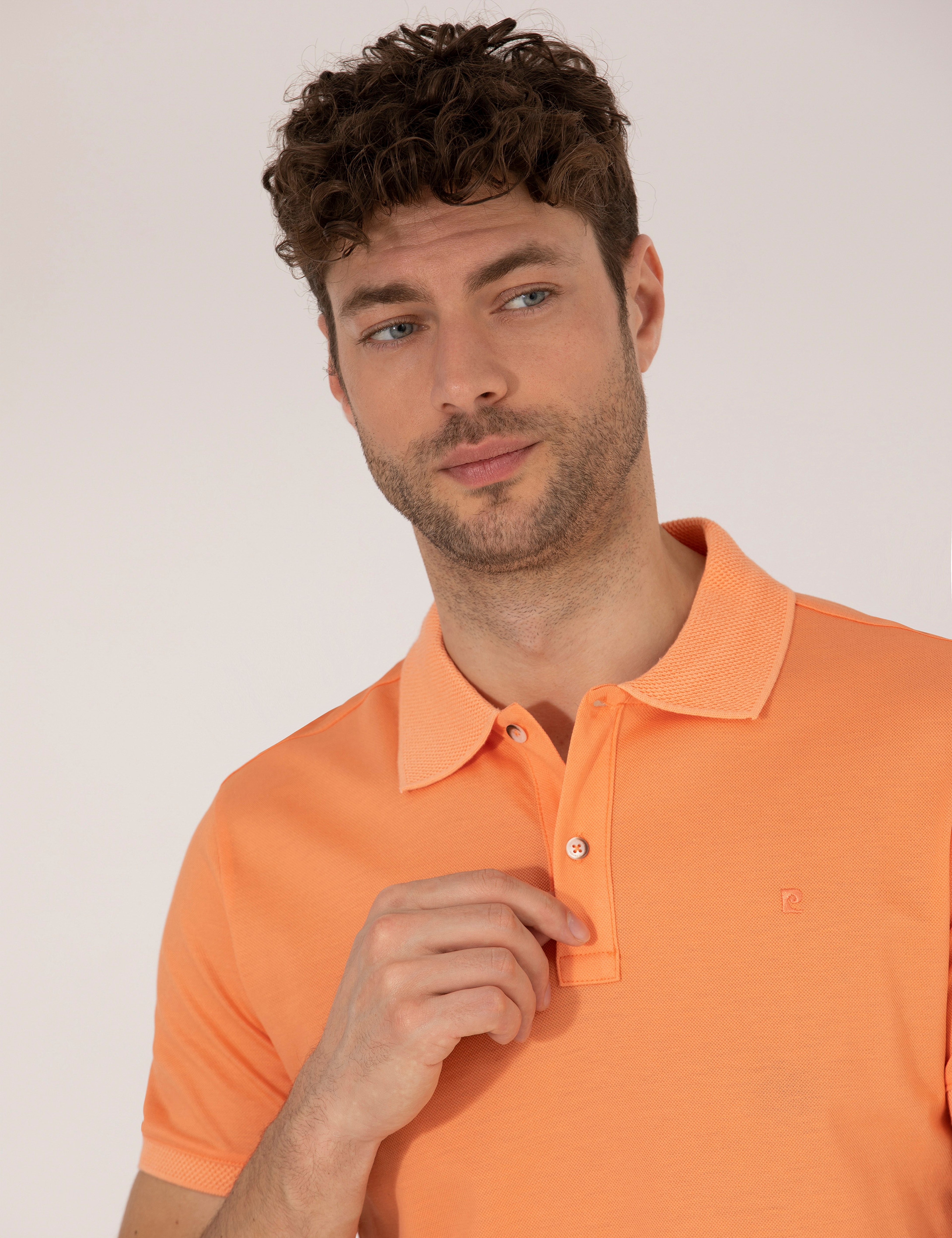 Açık Turuncu Slim Fit %100 Pamuk Polo Yaka Merserize Tişört - Image 4