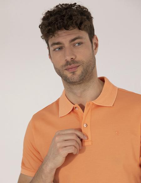 Açık Turuncu Slim Fit Polo Yaka Merserize Tişört - 50262665199