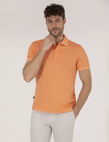 Açık Turuncu Slim Fit %100 Pamuk Polo Yaka Merserize Tişört