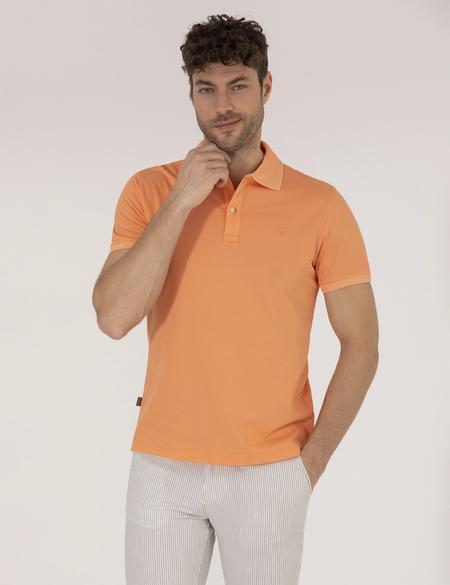 Açık Turuncu Slim Fit Polo Yaka Merserize Tişört - 50262665199