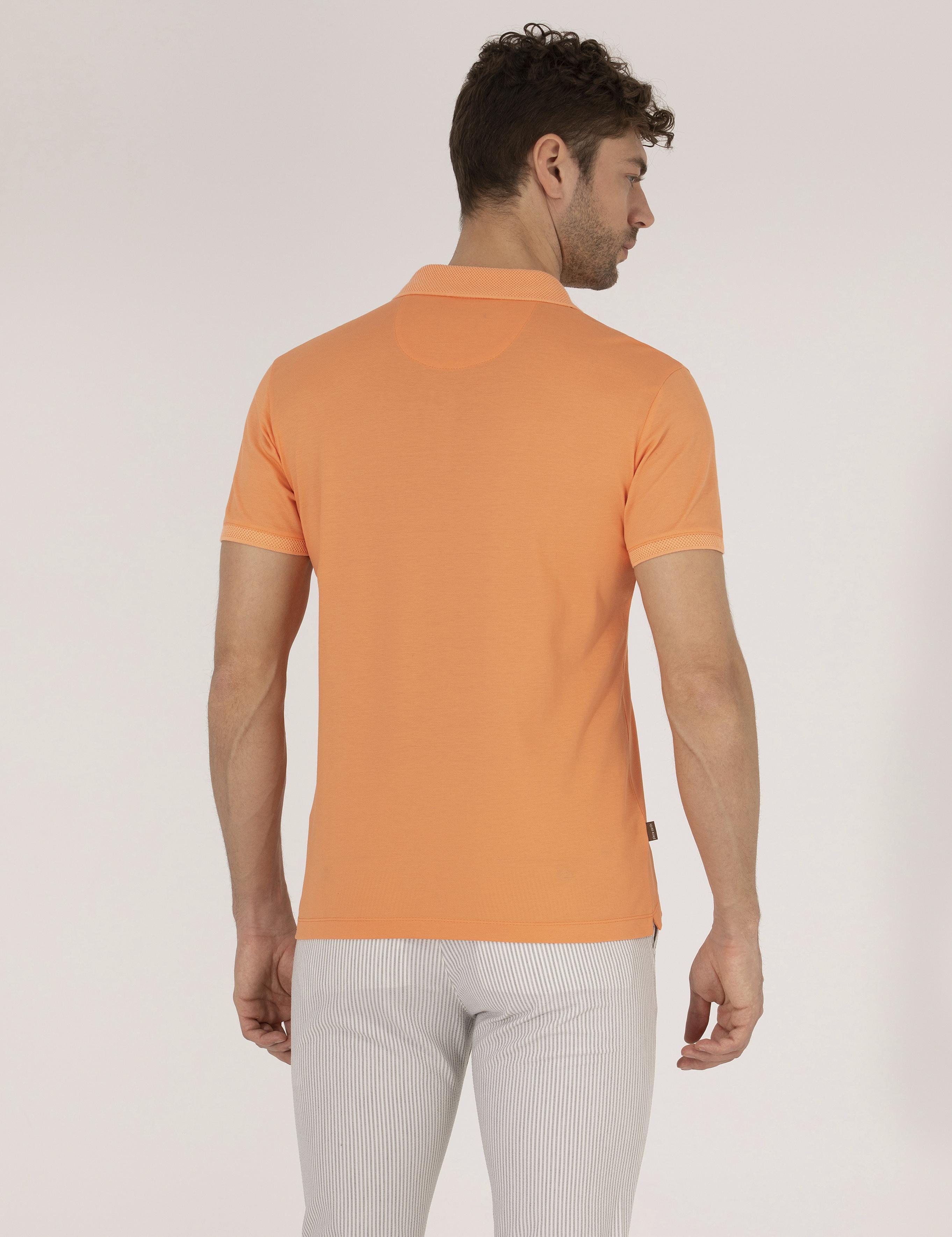 Açık Turuncu Slim Fit Polo Yaka Merserize Tişört