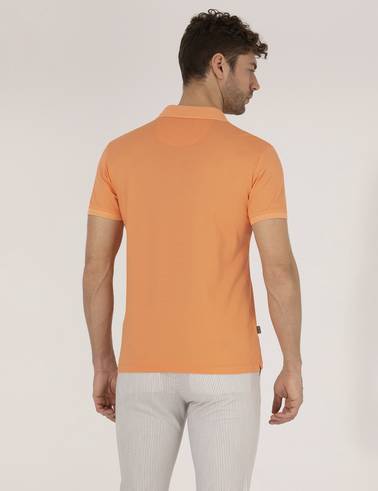 Açık Turuncu Slim Fit %100 Pamuk Polo Yaka Merserize Tişört