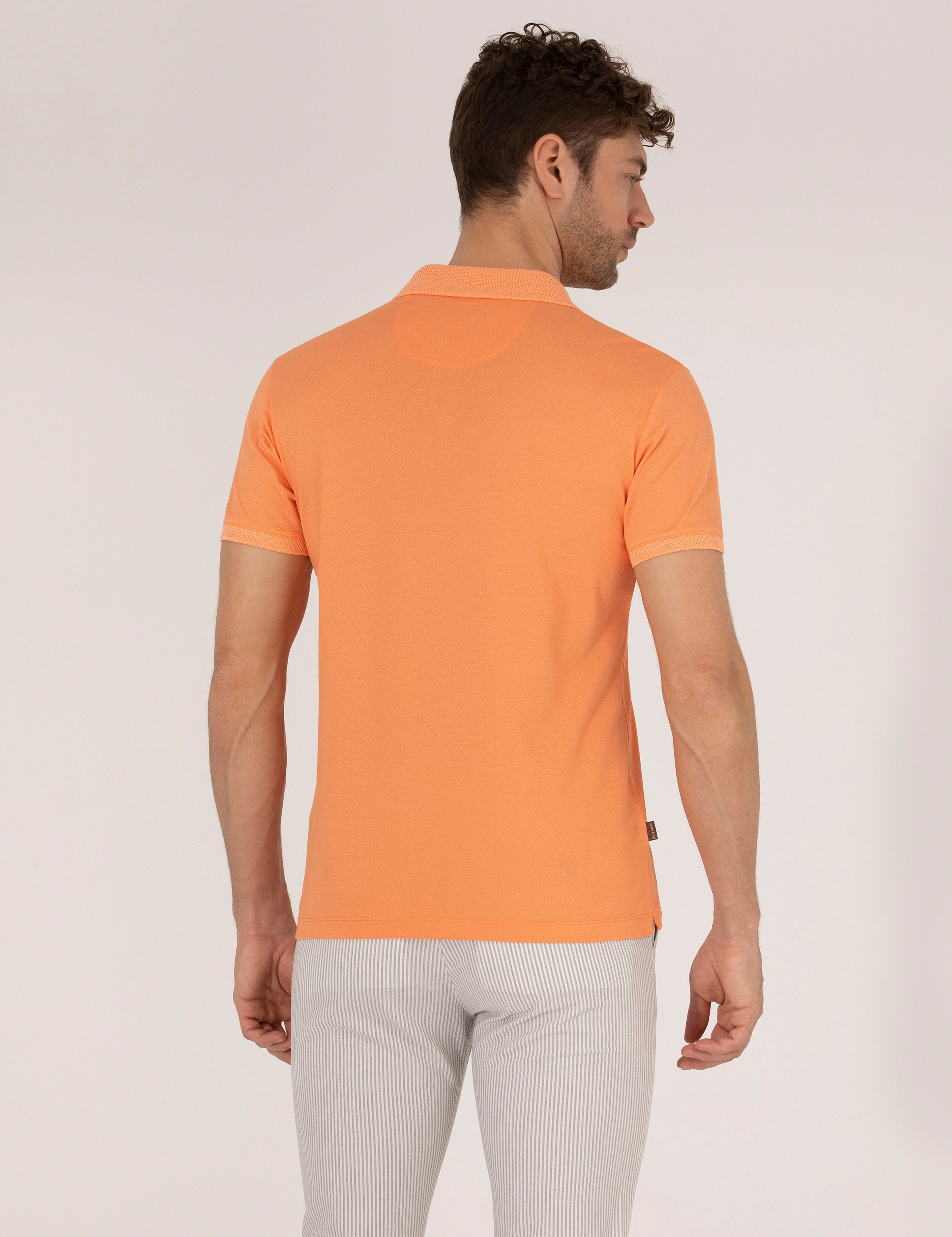 Açık Turuncu Slim Fit %100 Pamuk Polo Yaka Merserize Tişört - Image 5