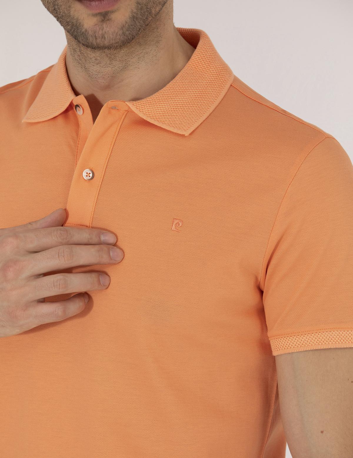 Açık Turuncu Slim Fit Polo Yaka Merserize Tişört - 50262665199