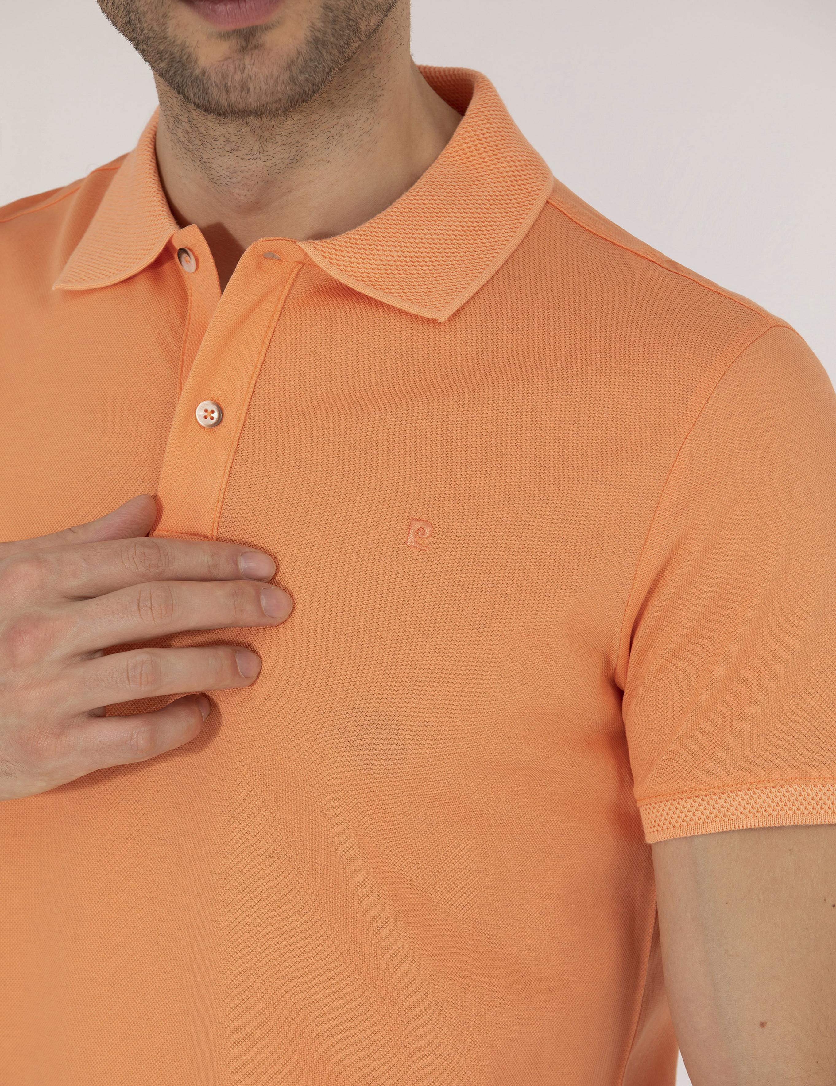 Açık Turuncu Slim Fit Polo Yaka Merserize Tişört